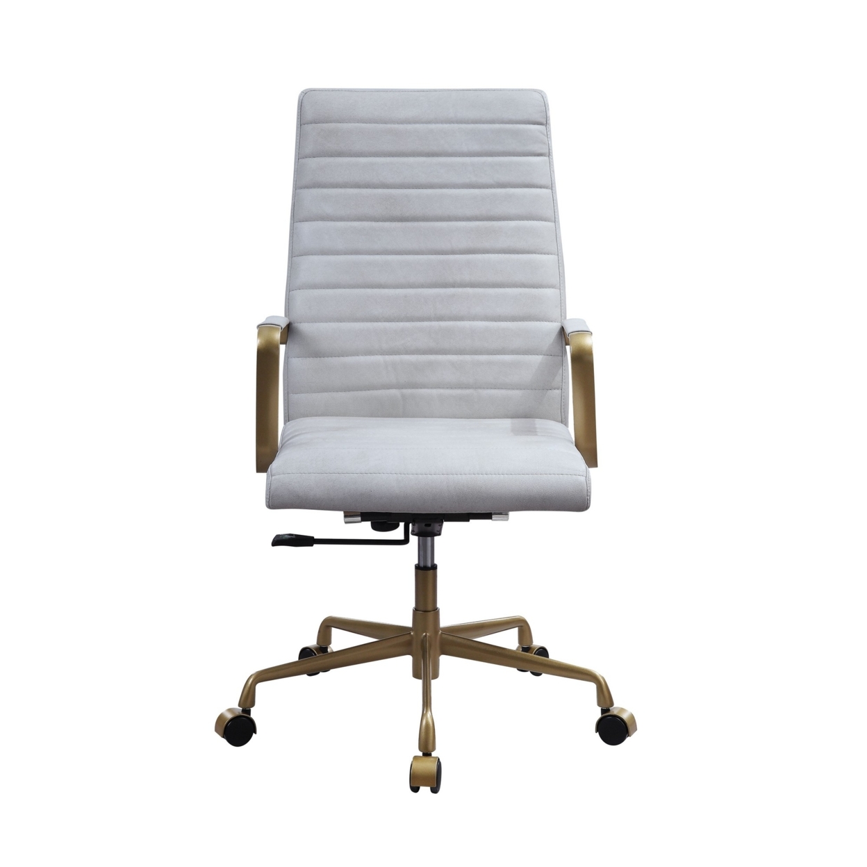 Office Chair With Horizontal Channel Tufting, Vintage White And Brown- Saltoro Sherpi