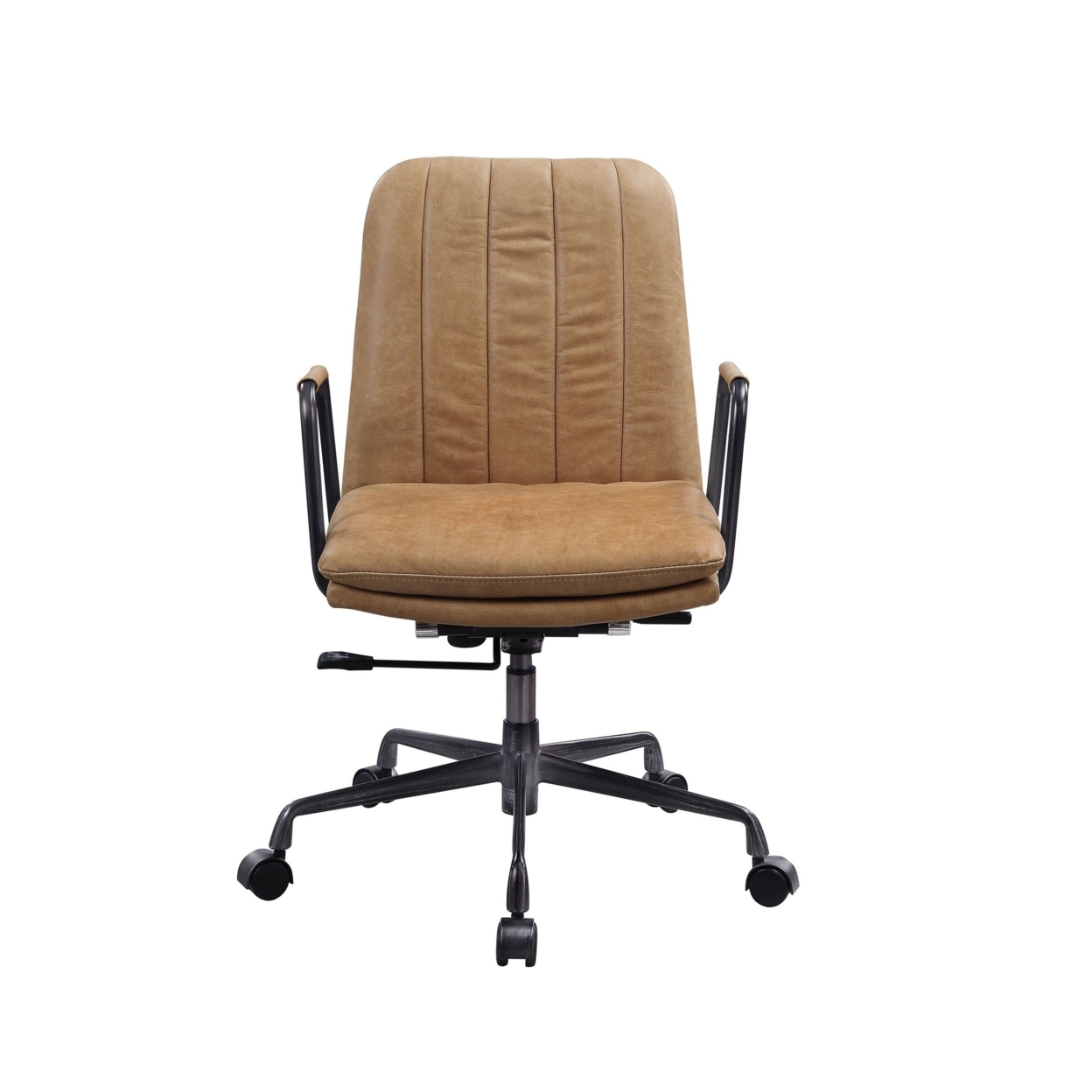 Office Chair With Channel Tufting, Rum And Black- Saltoro Sherpi