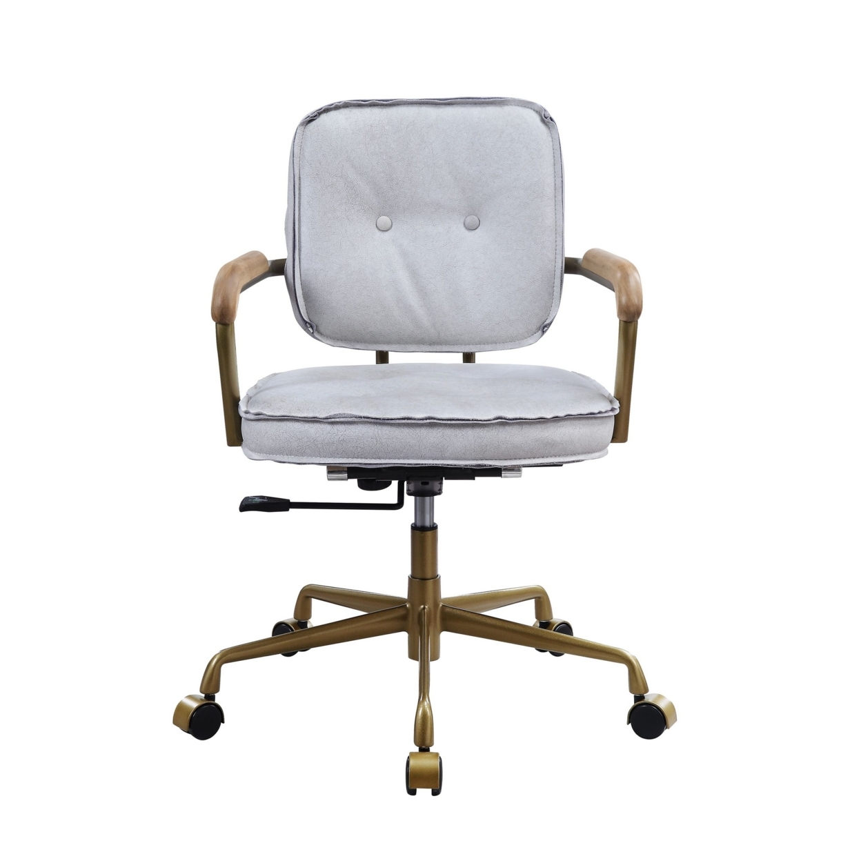 Office Chair With Faux Leather Upholstery, Vintage White And Brown- Saltoro Sherpi