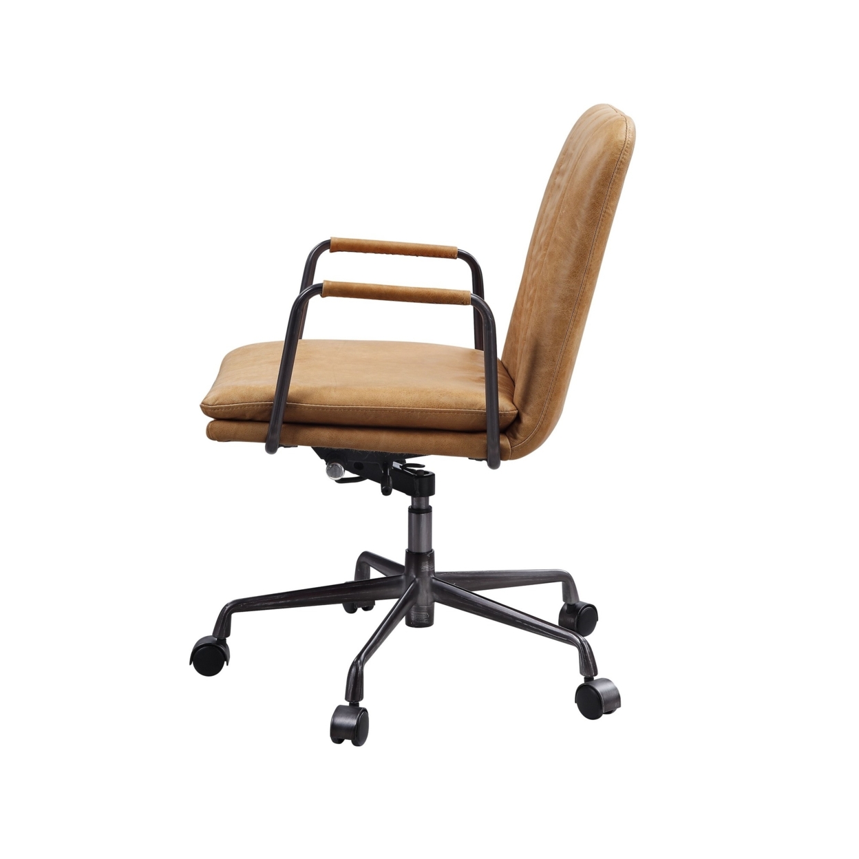 Office Chair With Channel Tufting, Rum And Black- Saltoro Sherpi