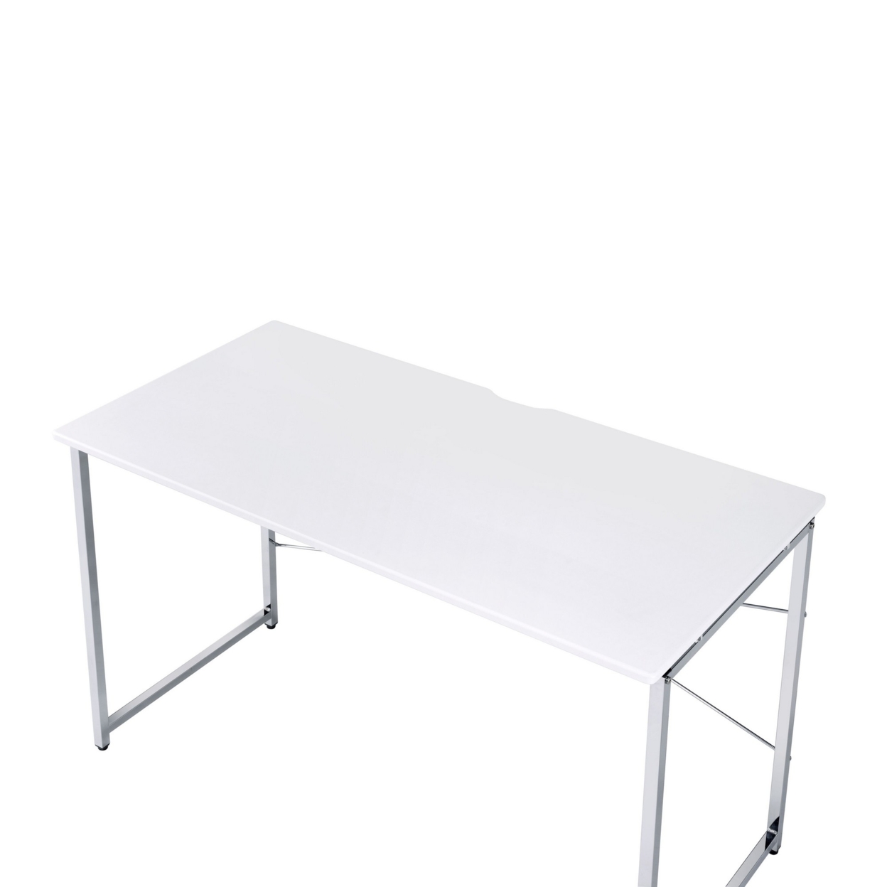 Writing Desk With X Shaped Cross Bar And Chrome Finish, White- Saltoro Sherpi