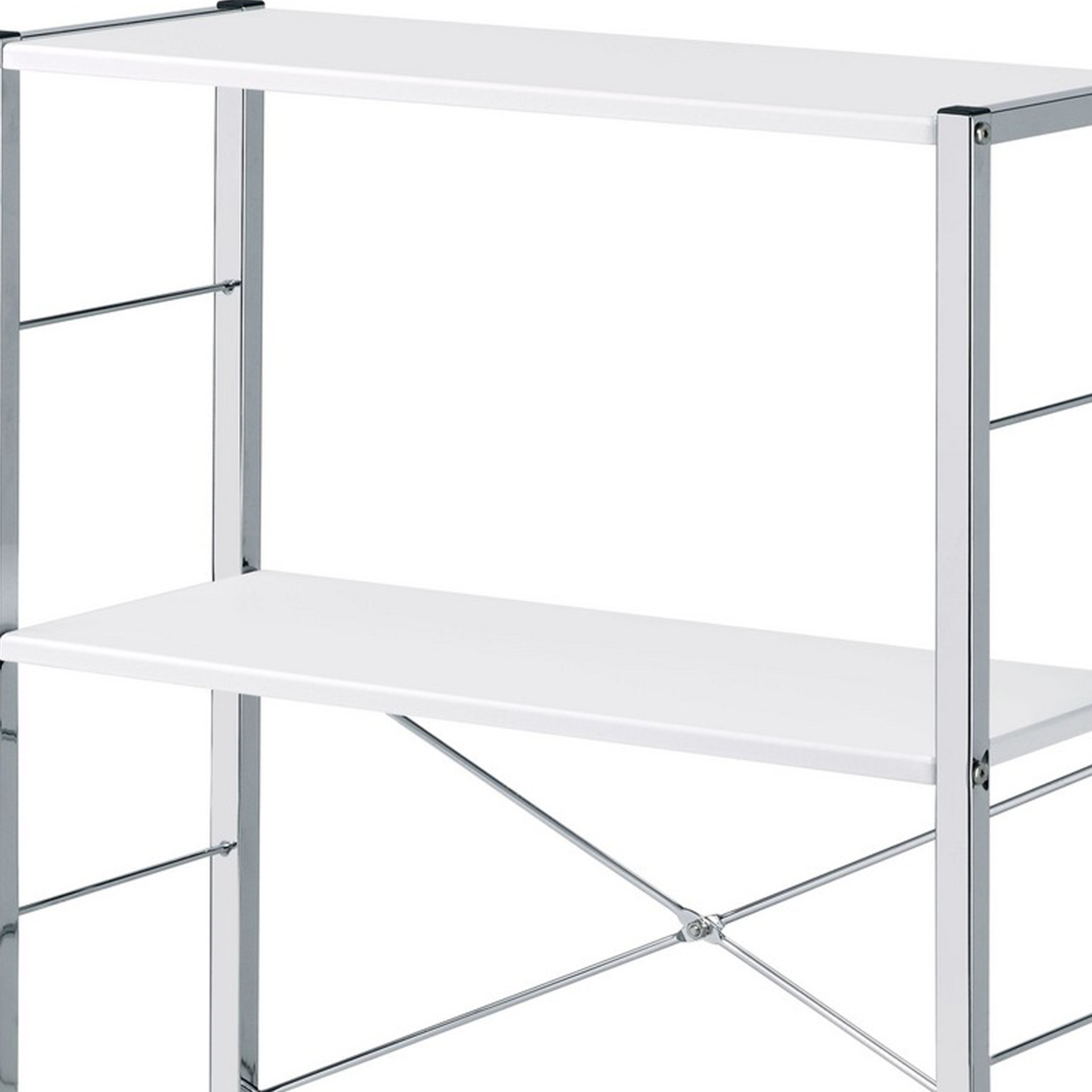 Bookshelf With X Shaped Cross Bar Chrome Finish, White- Saltoro Sherpi