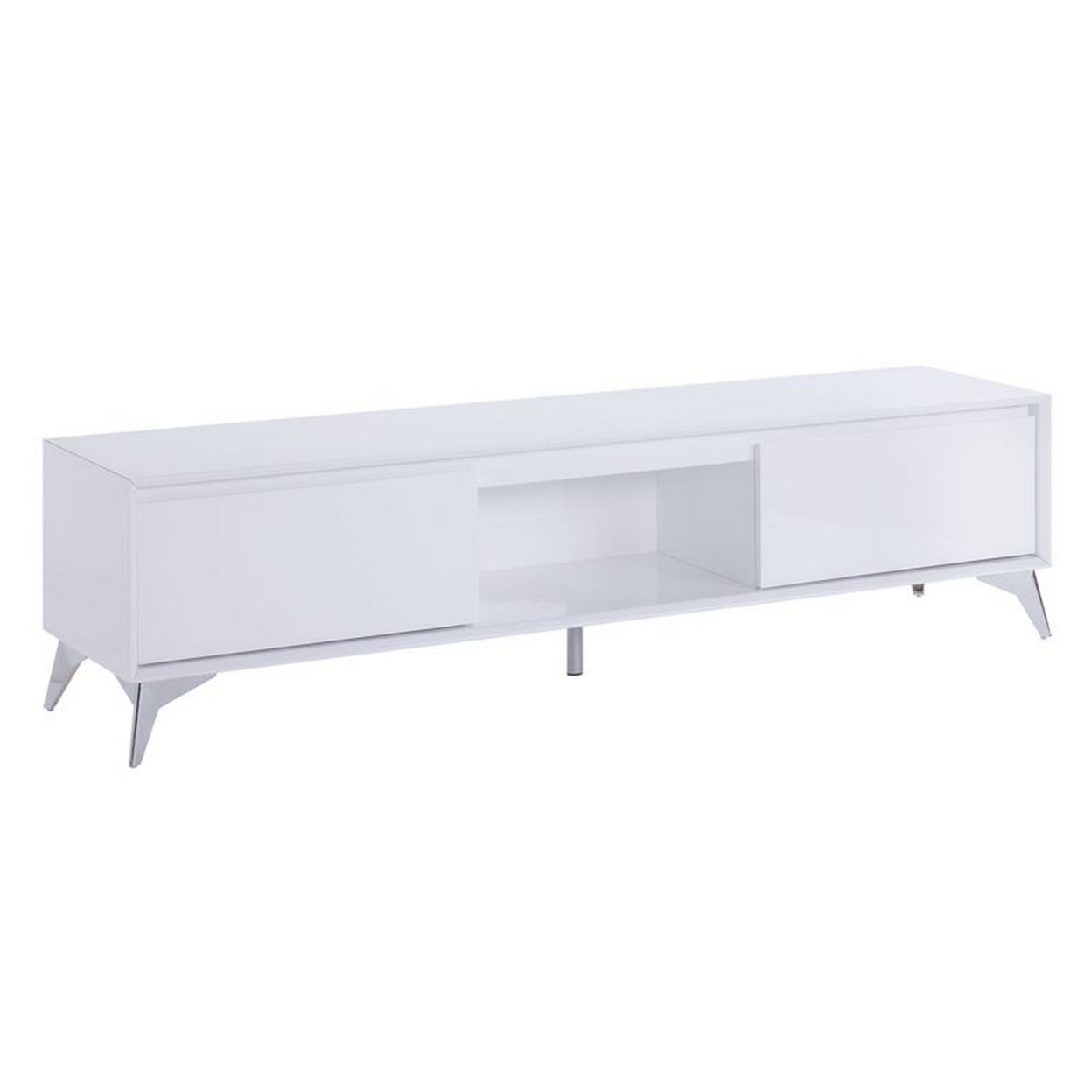 TV Stand With 2 Door Storage And LED Touch Light, White- Saltoro Sherpi