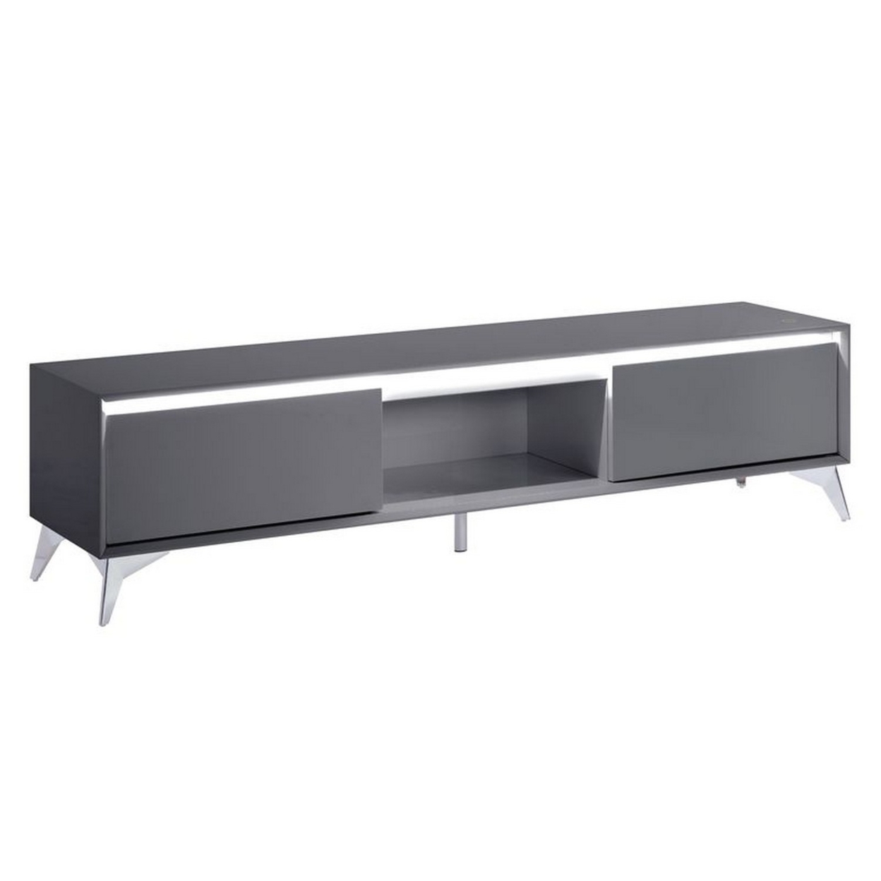 TV Stand With 2 Door Storage And LED Touch Light, Gray- Saltoro Sherpi