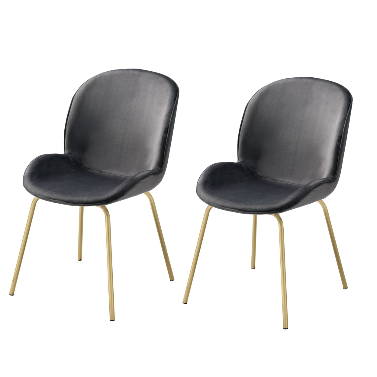 Side Chair With Padded Seat And Metal Legs, Set Of 2, Gray And Gold- Saltoro Sherpi