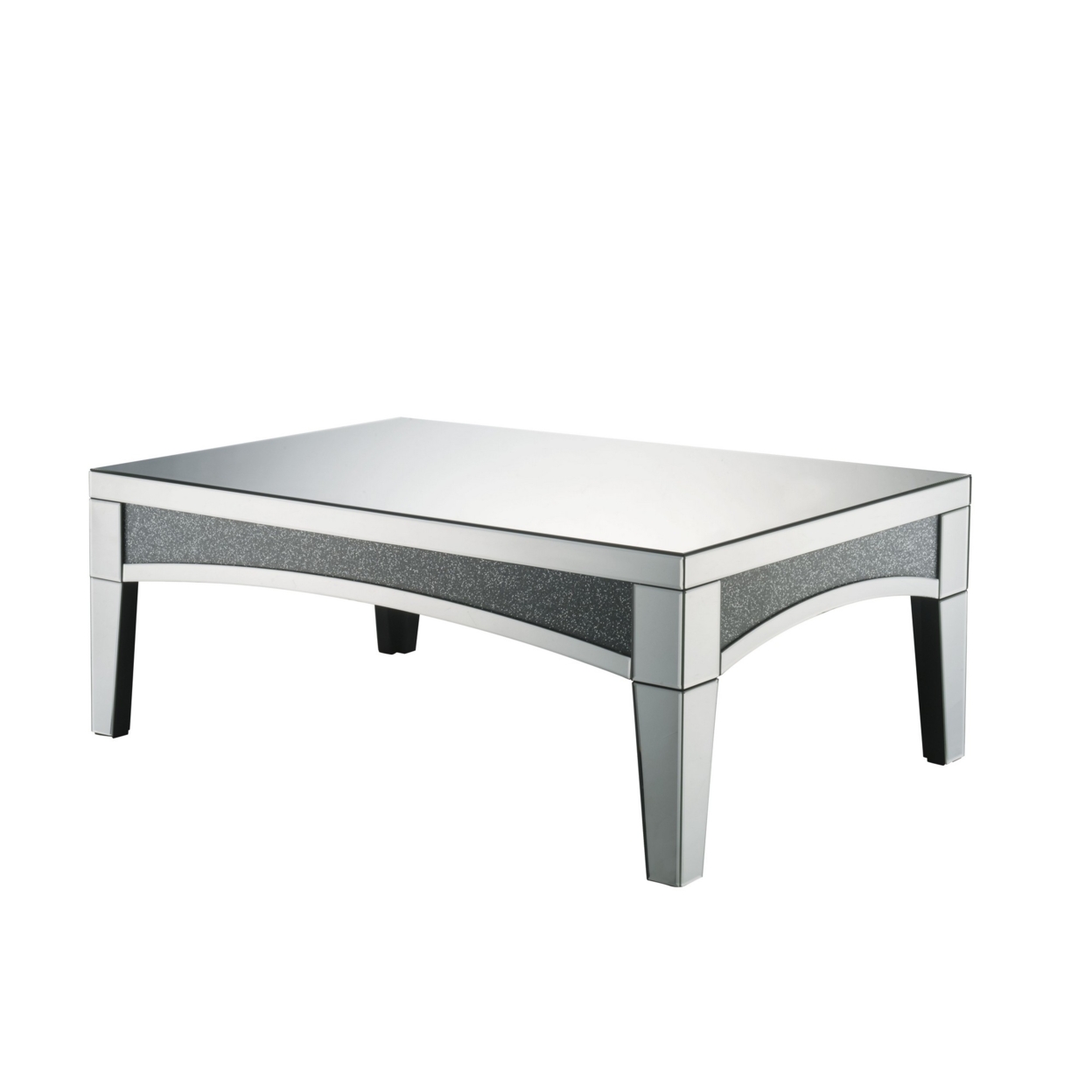 Coffee Table With Mirror Trim And Faux Stone Inlays, Silver- Saltoro Sherpi