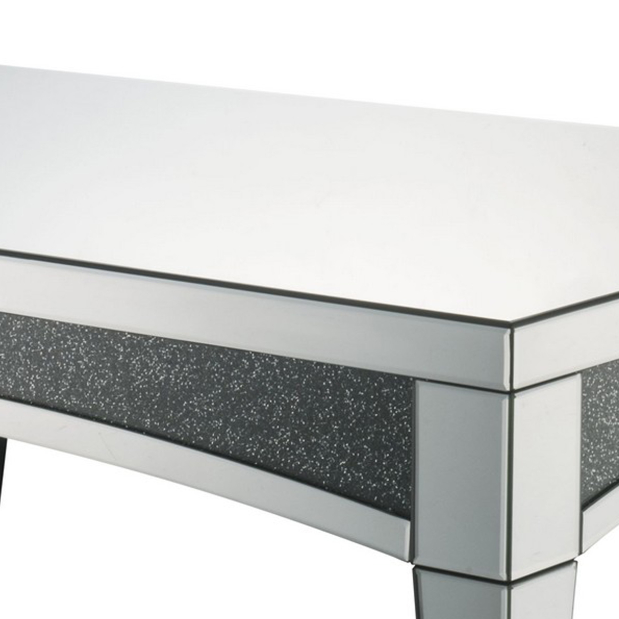 Coffee Table With Mirror Trim And Faux Stone Inlays, Silver- Saltoro Sherpi