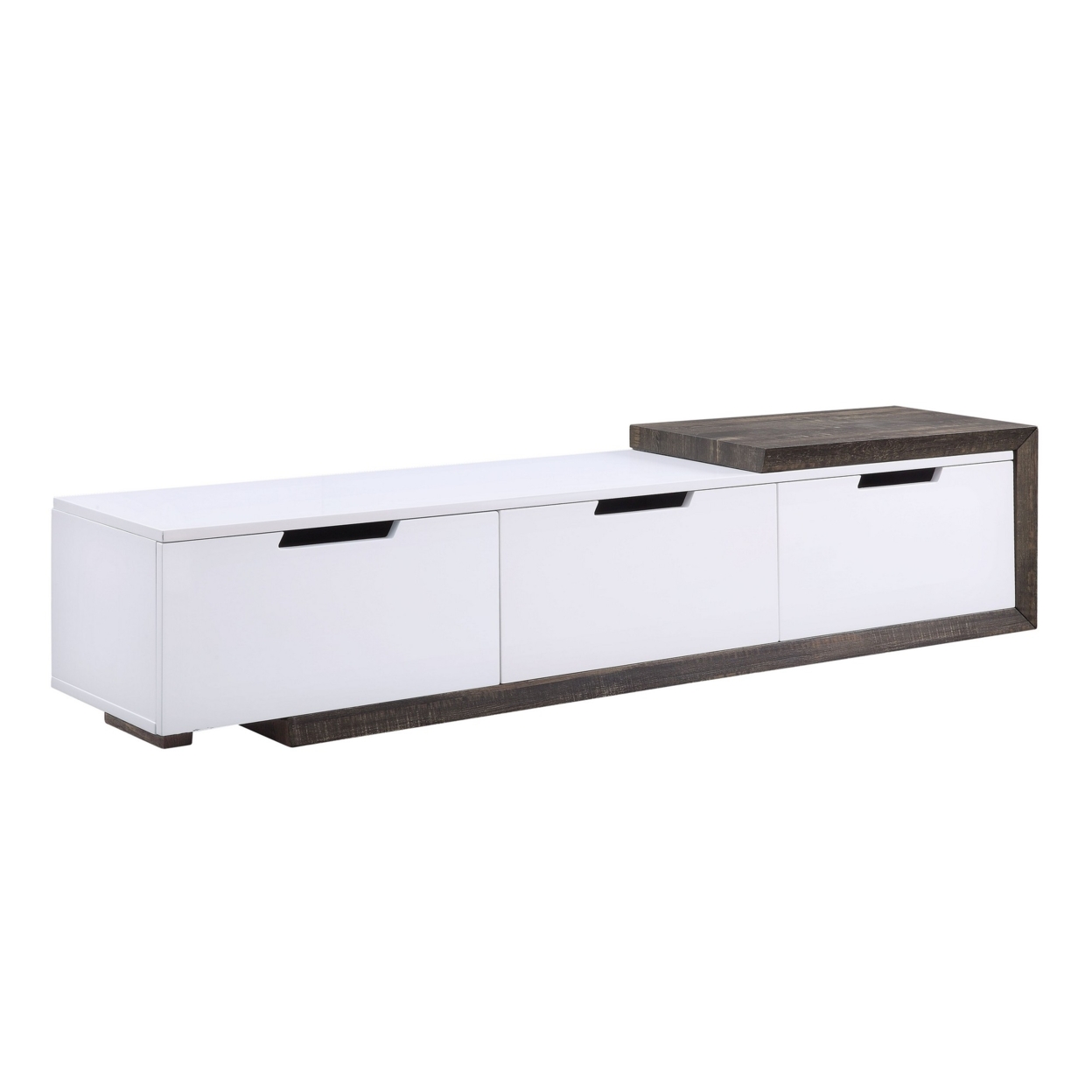 TV Stand with Extendable Top and 3 Drawers, White and Brown, Saltoro Sherpi