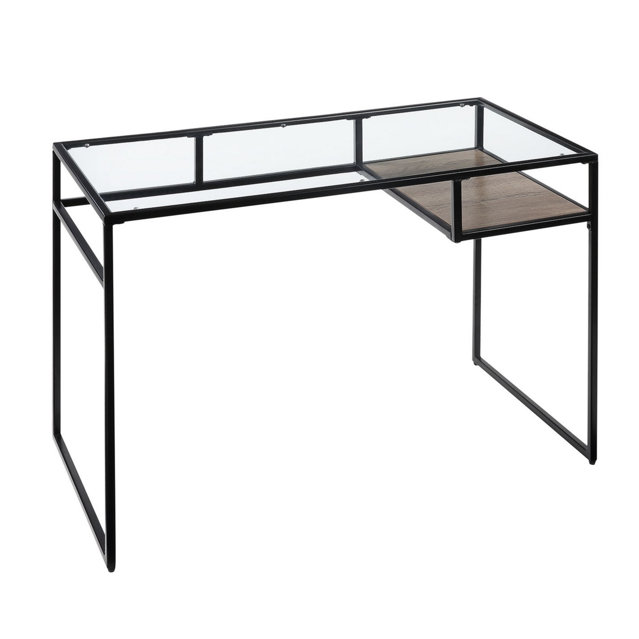 Writing Desk With Glass Top And Wooden Compartment, Black- Saltoro Sherpi
