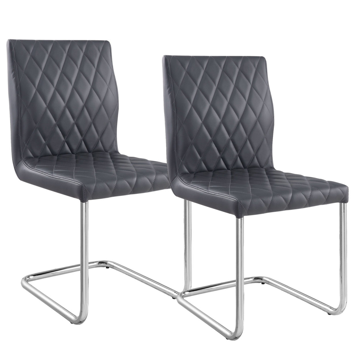 Metal Side Chairs With Faux Leather Seat And Back, Set Of 2, Gray And Silver- Saltoro Sherpi