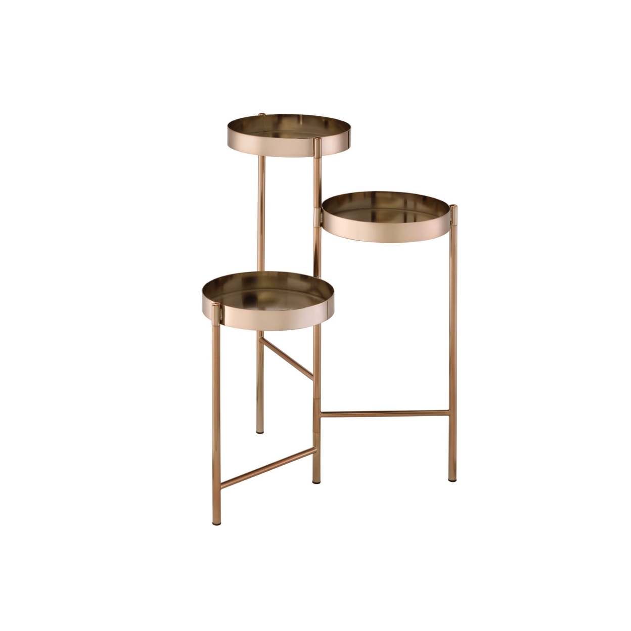 Plant Stand With 3 Tier Design And Folding Metal Frame, Gold- Saltoro Sherpi