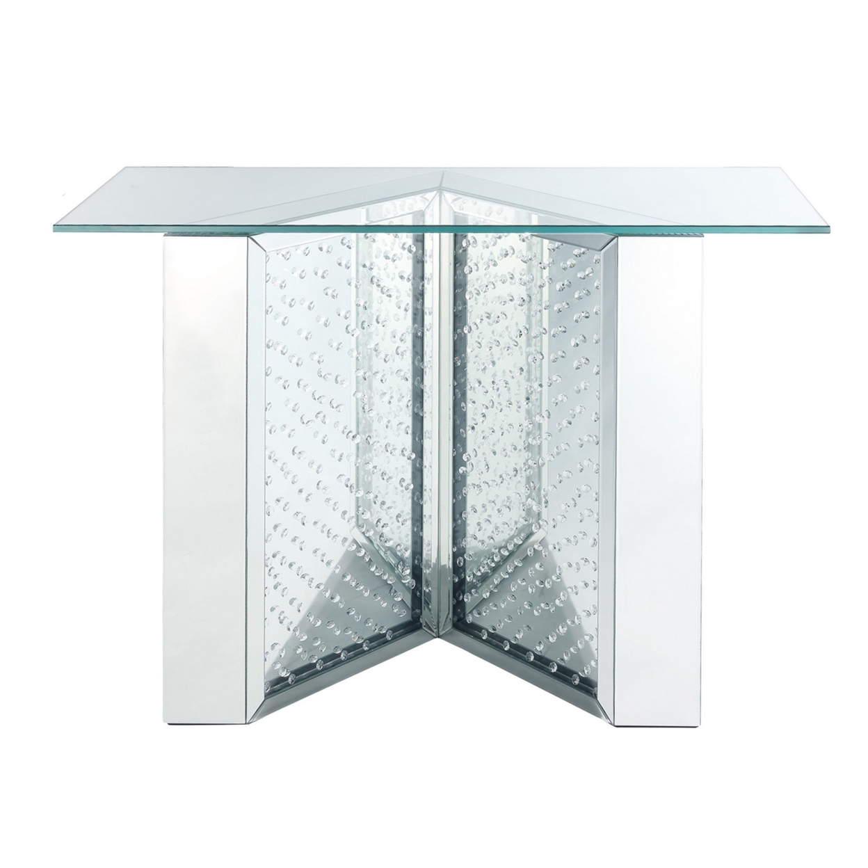 Console Table With Mirrored V Shaped Base, Silver- Saltoro Sherpi