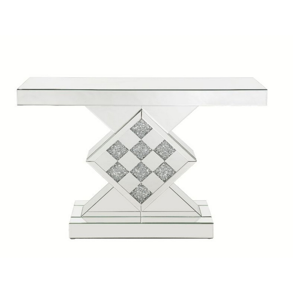 Console Table With Mirror Frame And Pedestal Base, Silver- Saltoro Sherpi