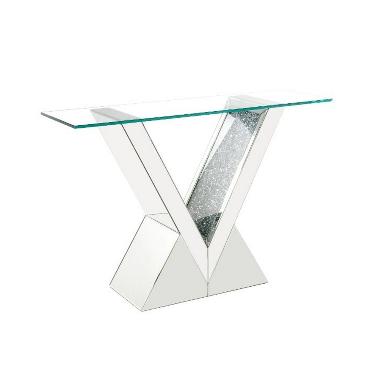 Console Table With Mirror Frame And V Pedestal Base, Silver- Saltoro Sherpi