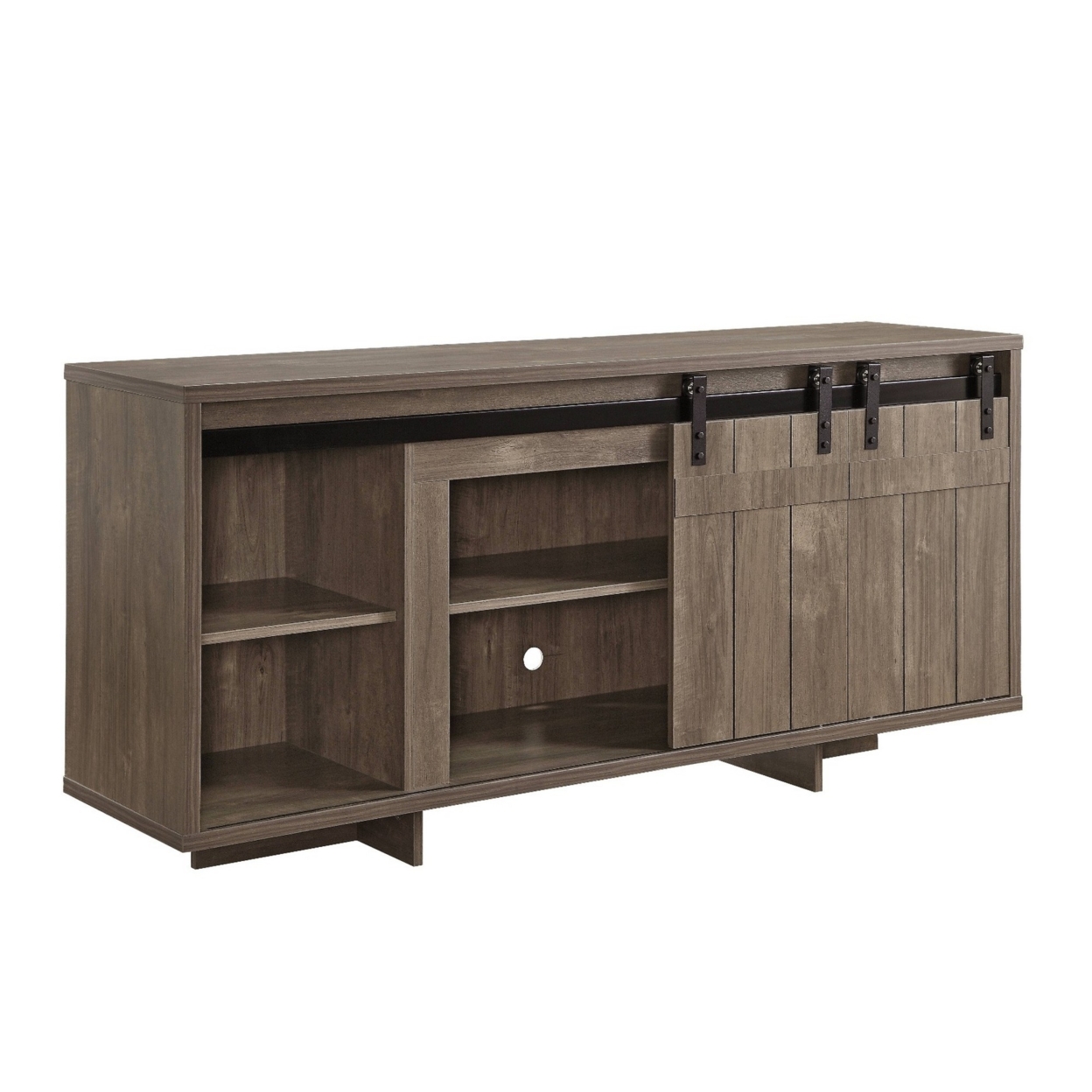 TV Stand With 4 Compartments And 2 Barn Sliding Door, Gray- Saltoro Sherpi