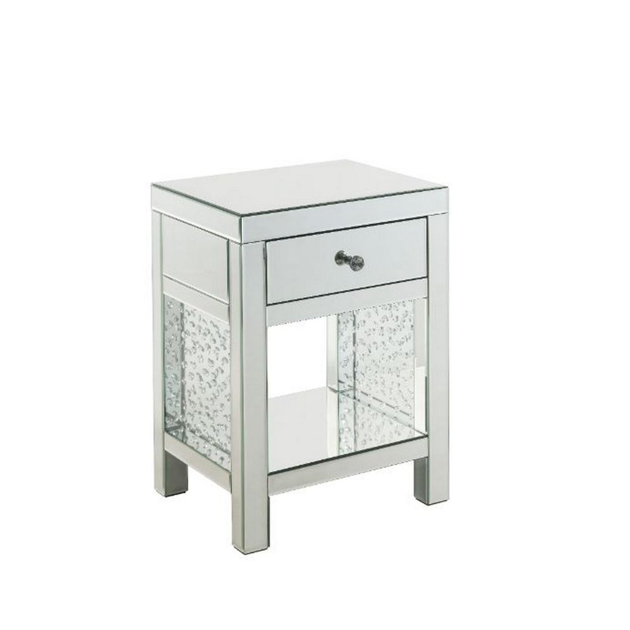 Accent Table With Rectangular Faux Crystals Inlay, White- Saltoro Sherpi
