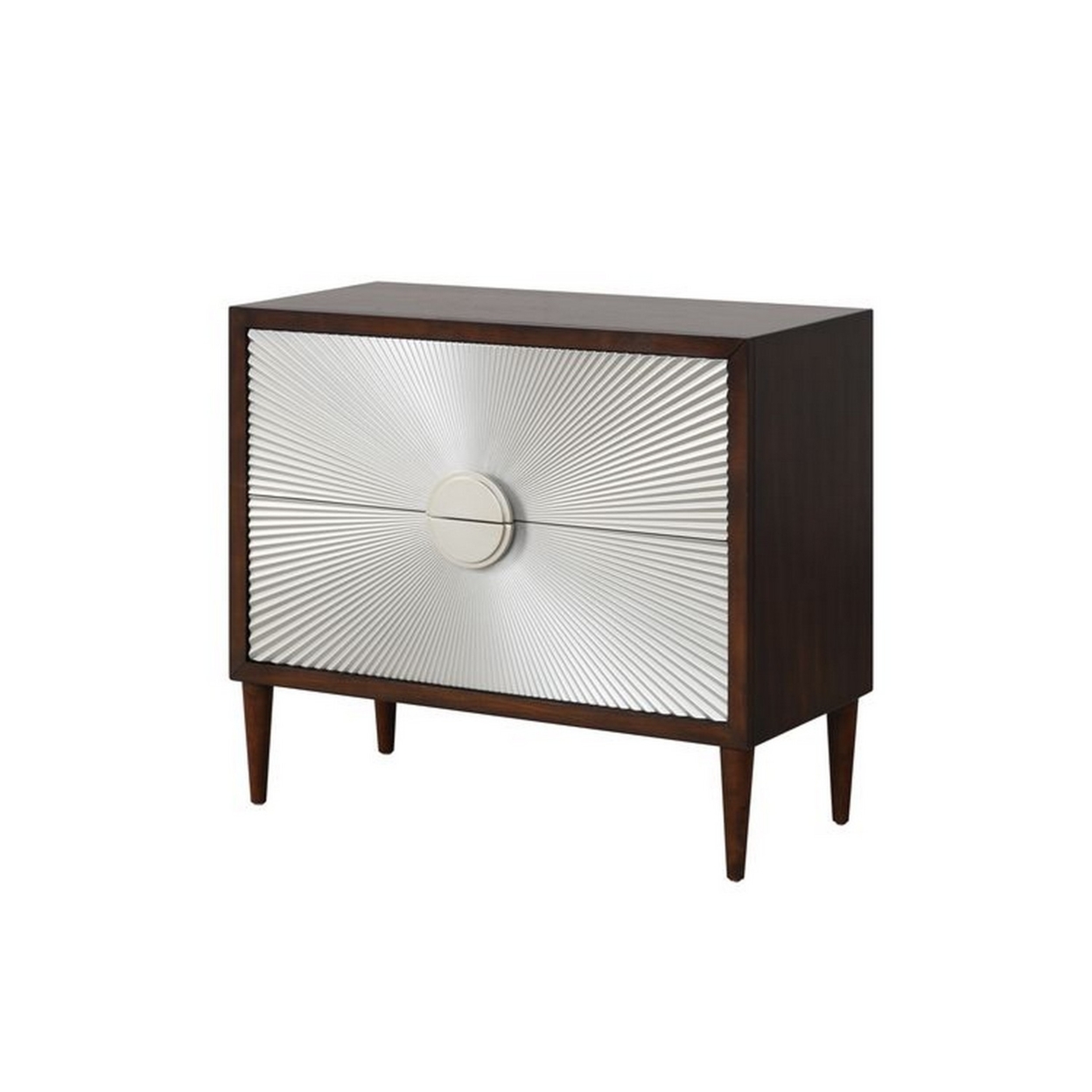 Accent Table With Sunburst Design 2 Drawer Front, Brown And White- Saltoro Sherpi