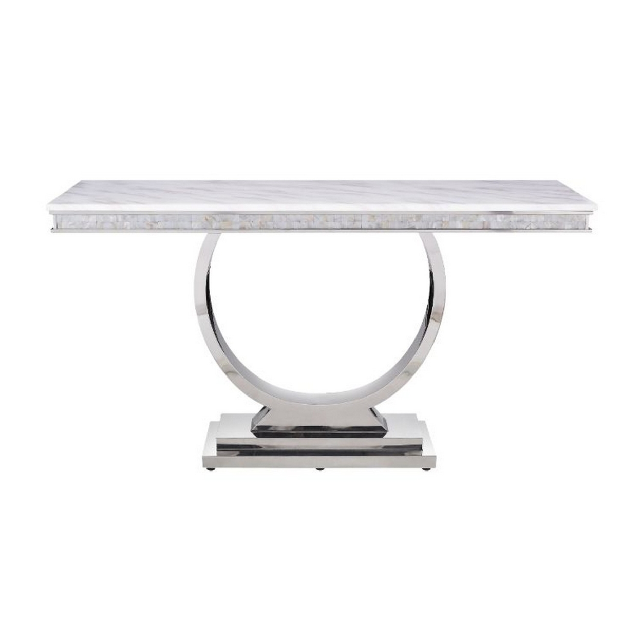 End Table With Faux Marble Top And Steel Base, White And Silver- Saltoro Sherpi