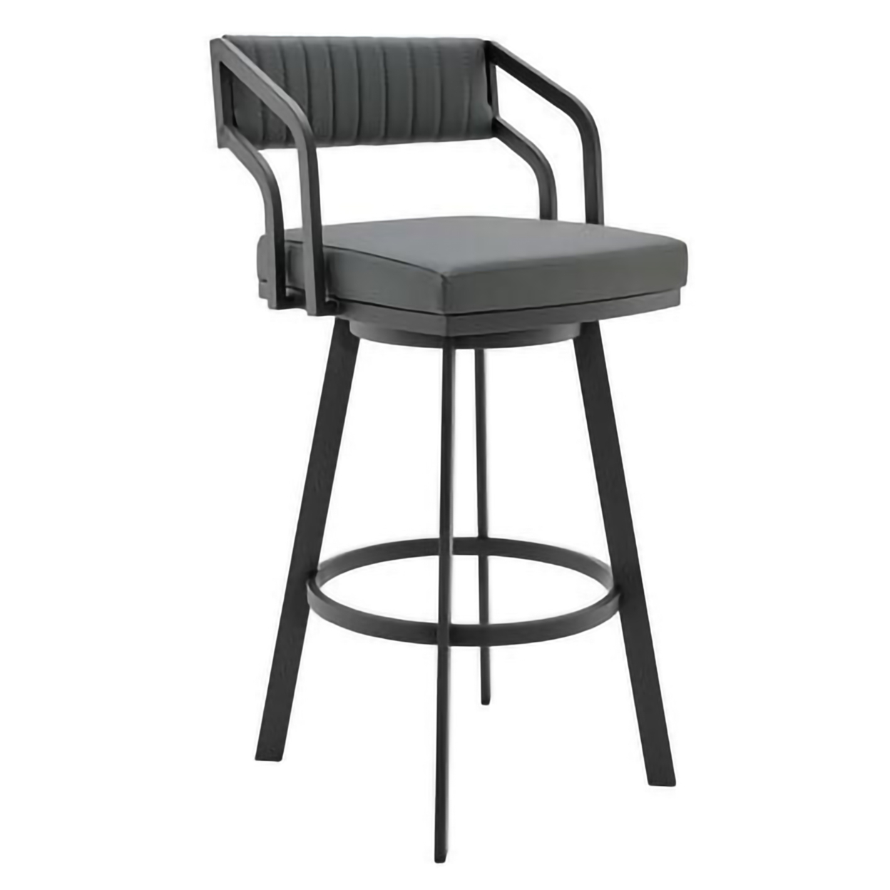 30 Inch Barstool With Leatherette Padded Seat, Gray And Black- Saltoro Sherpi