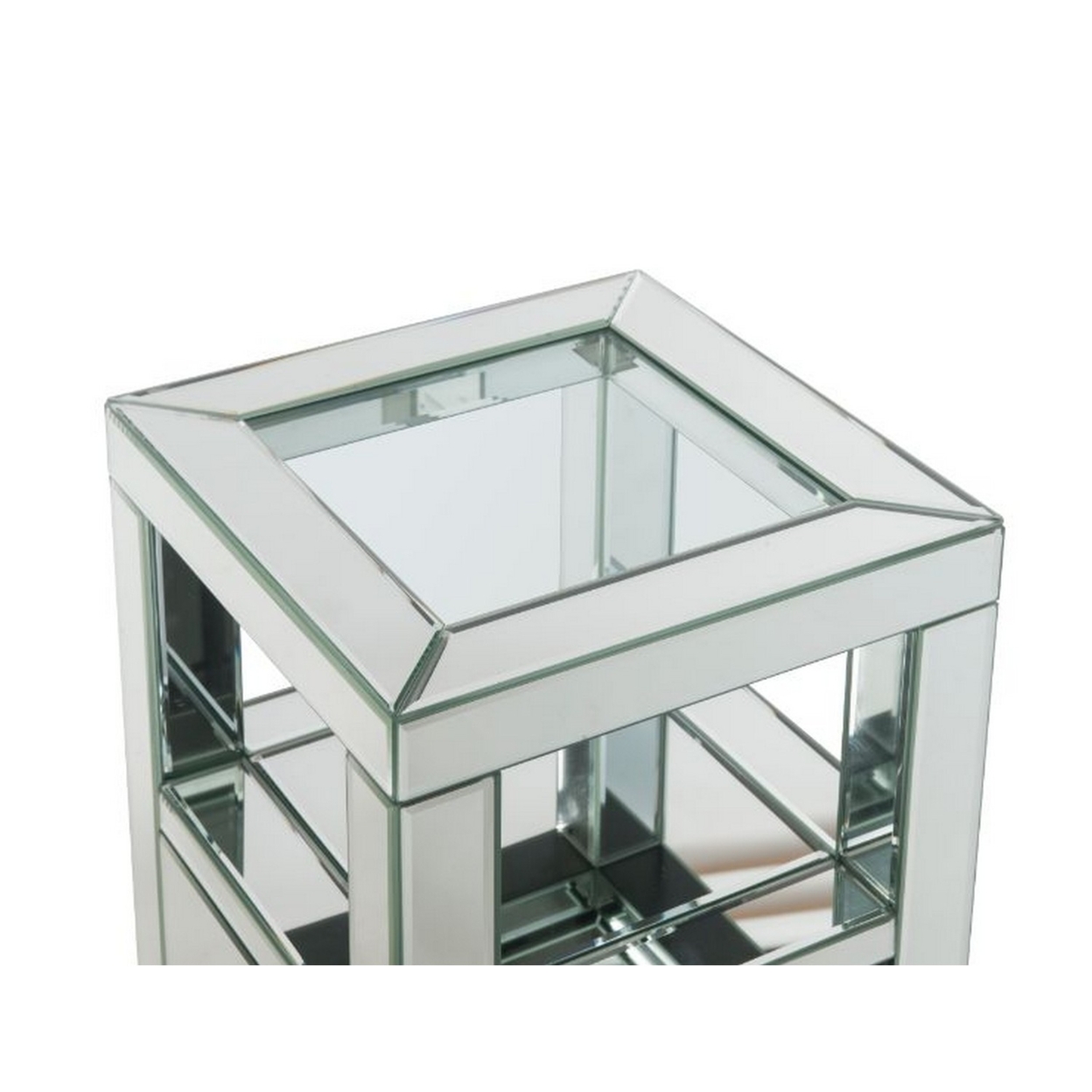 Accent Table With Mirror Work And 2 Storage Drawers, Small, White- Saltoro Sherpi