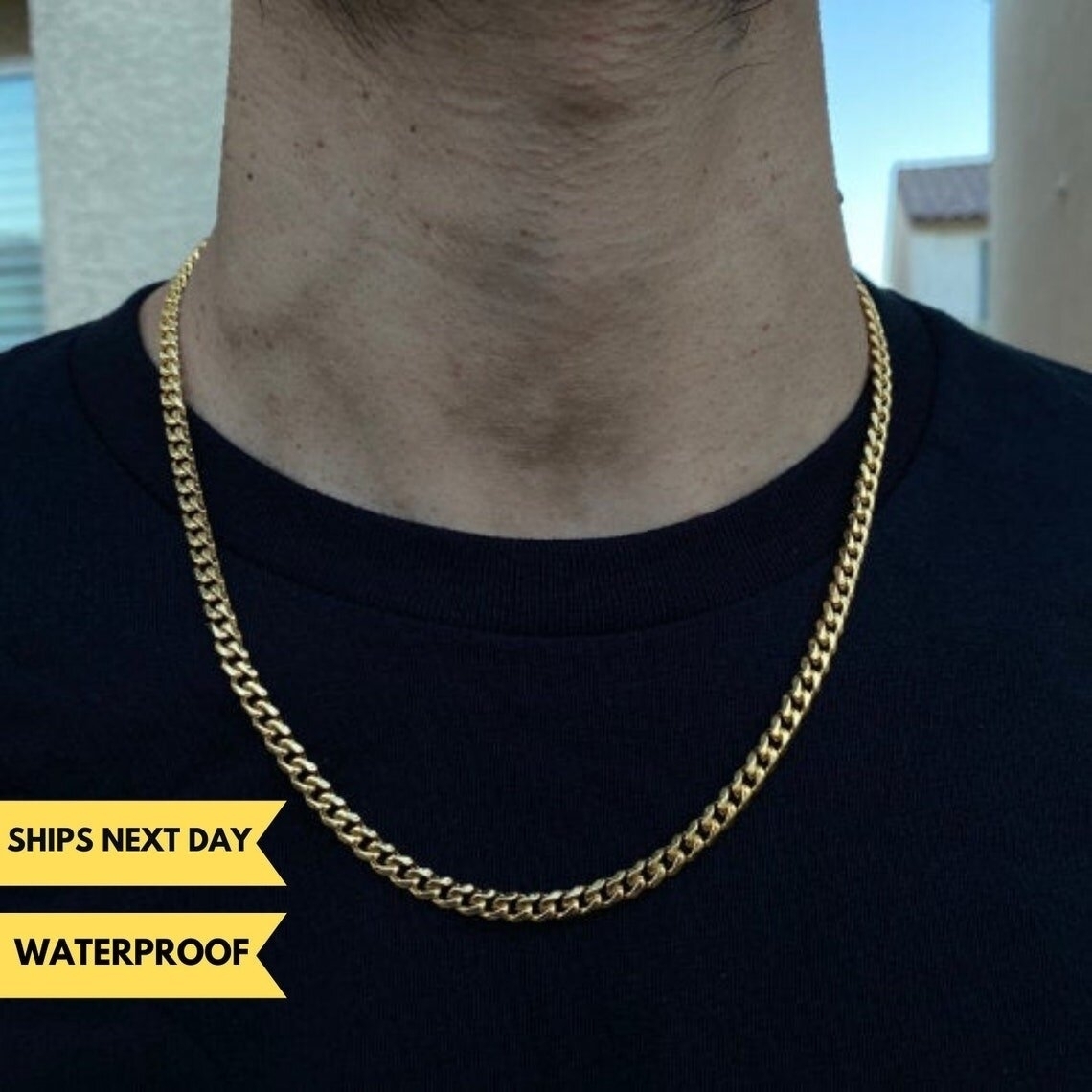 Yellow Gold Cuban Curb Link Chain Necklace Unisex Gold