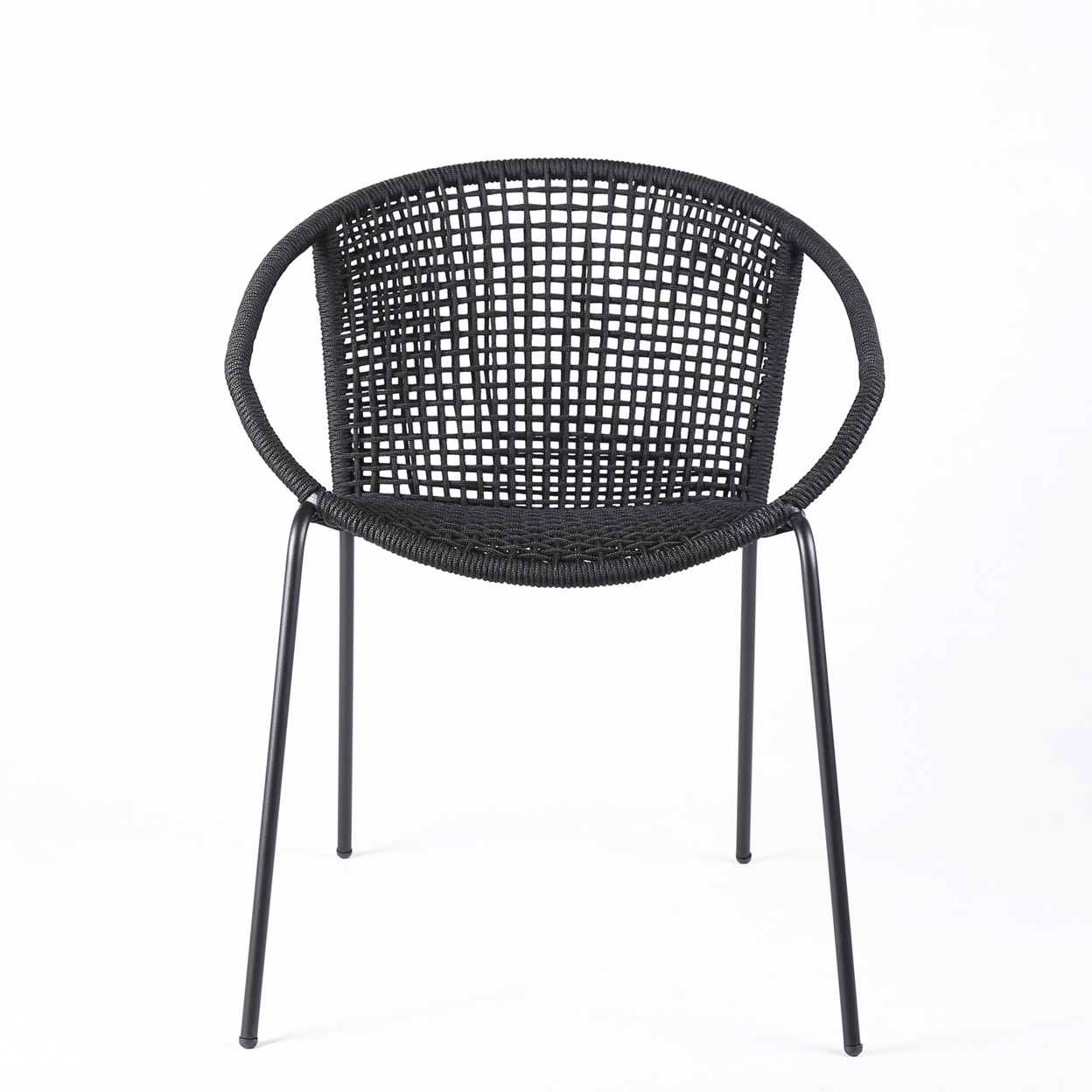 Dining Chair With Interwoven Geometric Seat And Back, Set Of 2, Black- Saltoro Sherpi