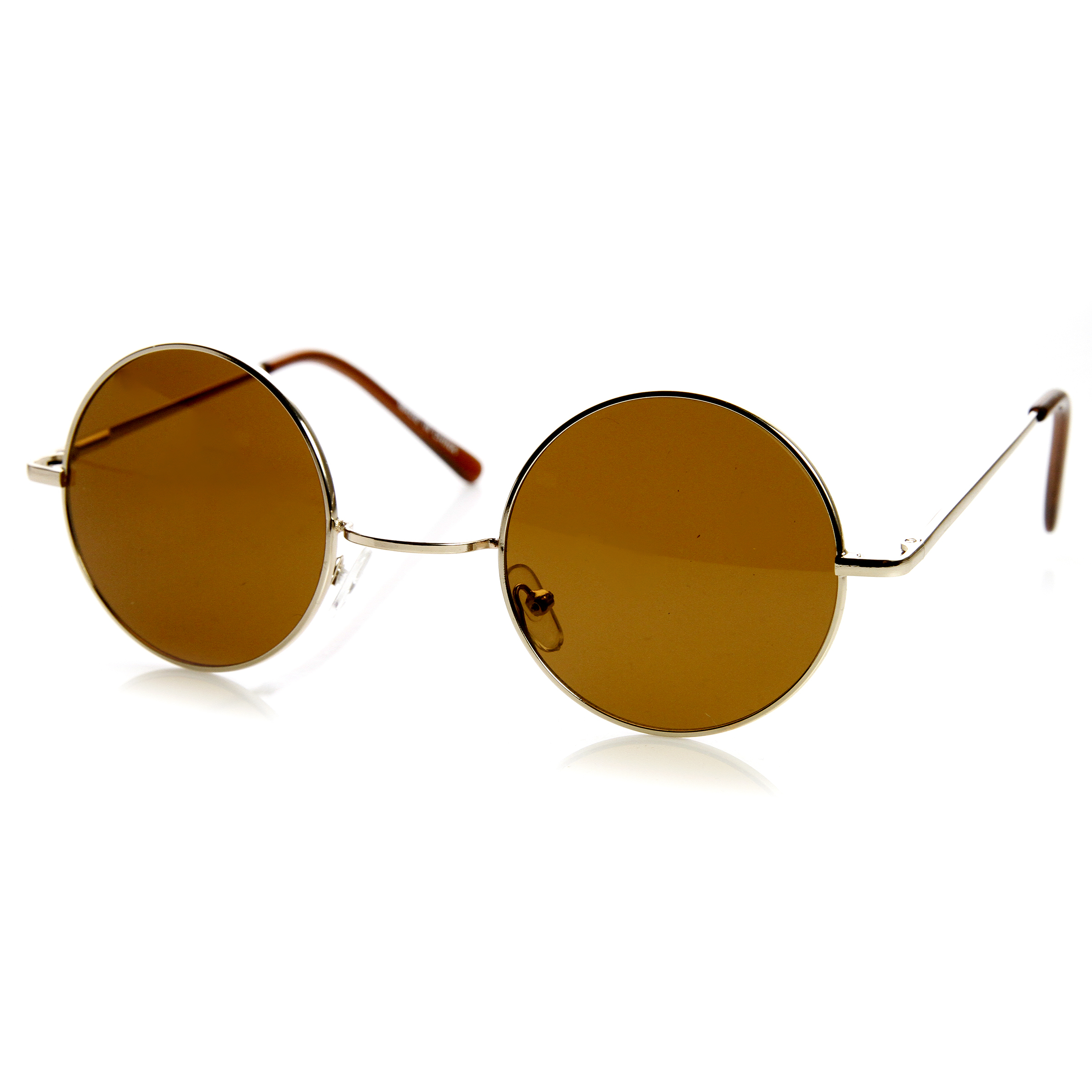 Lennon Style Round Circle Metal Sunglasses W/ Color Lens Tint - Gold Brown