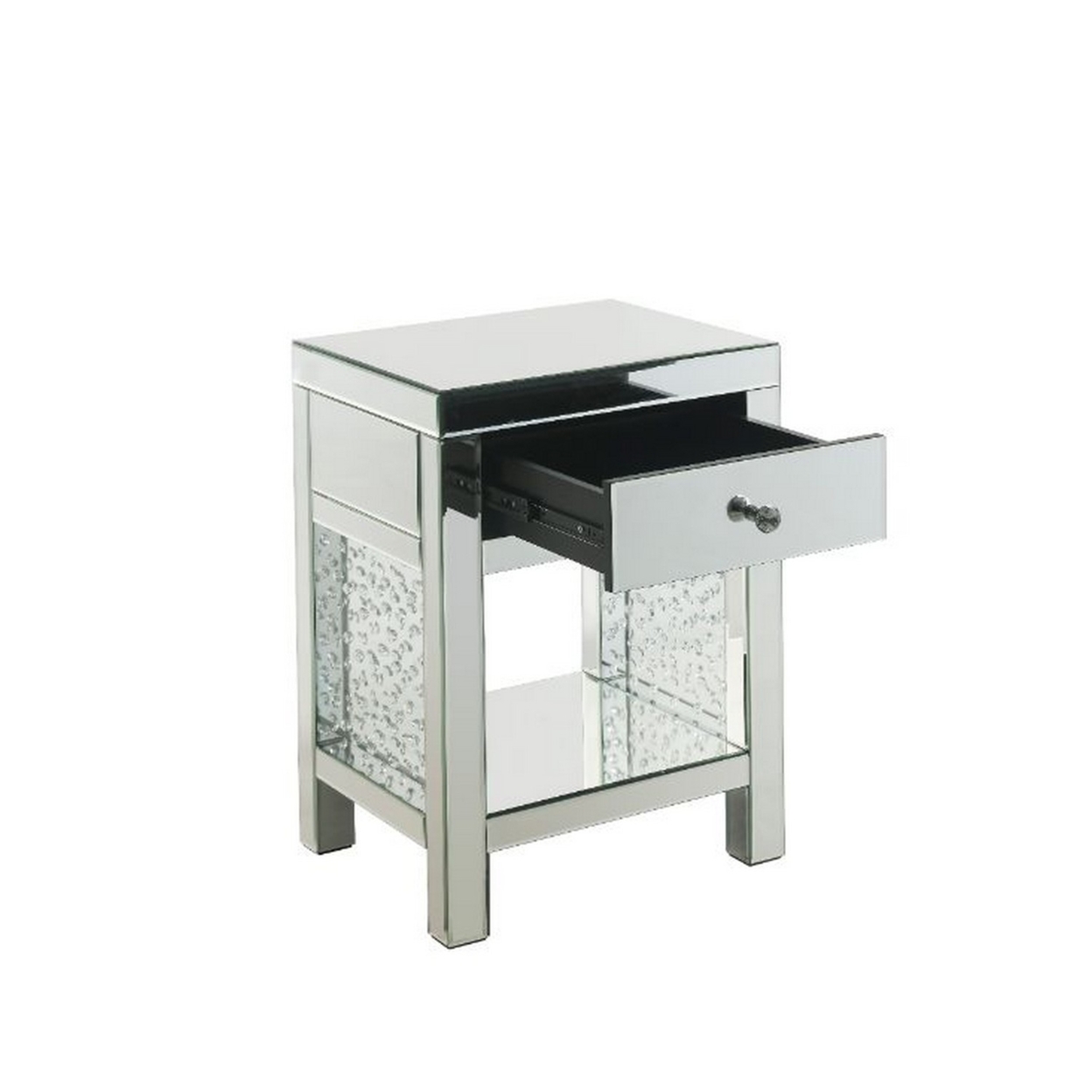 Accent Table With Rectangular Faux Crystals Inlay, White- Saltoro Sherpi