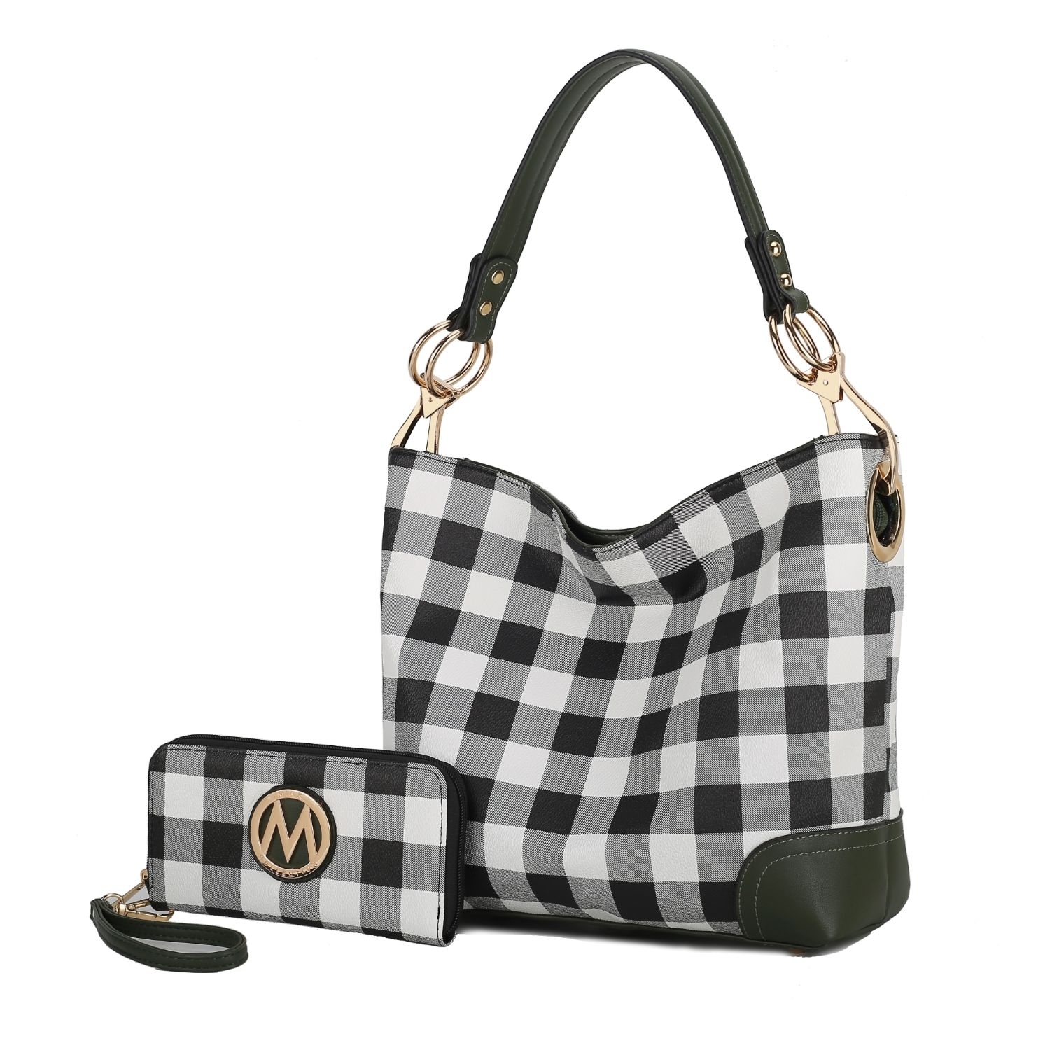 MKF Collection Vivien Checker Hobo Handbag & Wallet Set By Mia K. - Olive