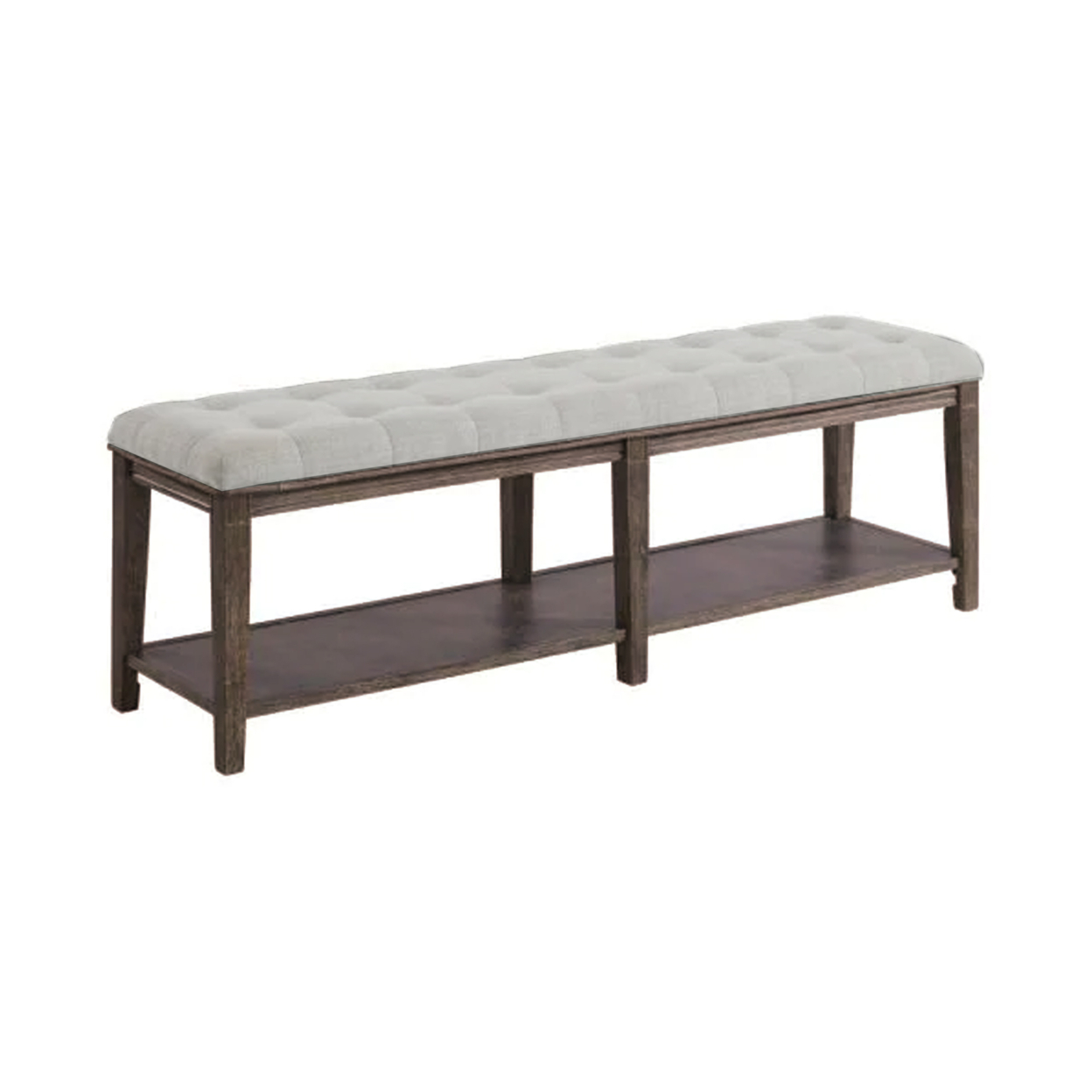 Bench With Button Tufted Seat And Open Shelf, Beige- Saltoro Sherpi