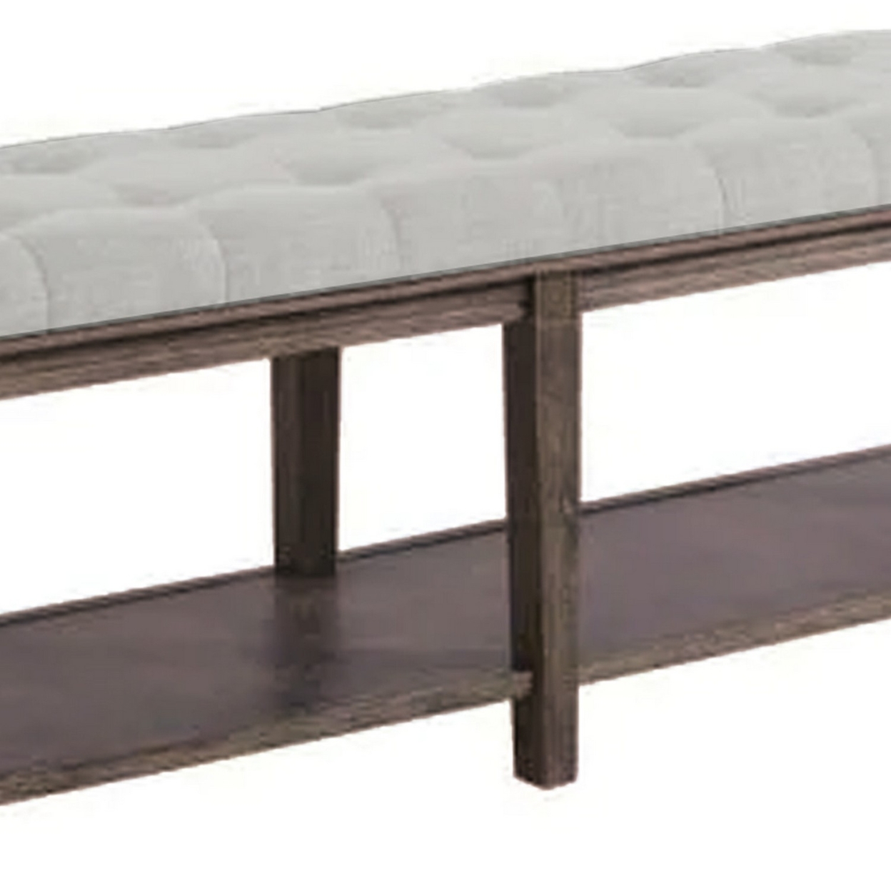 Bench With Button Tufted Seat And Open Shelf, Beige- Saltoro Sherpi