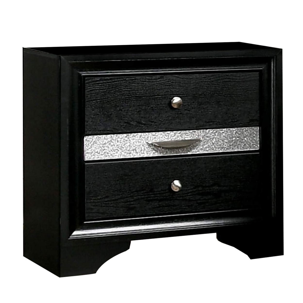Nightstand With Silver Trim Accent And 1 Jewelry Drawer, Black- Saltoro Sherpi