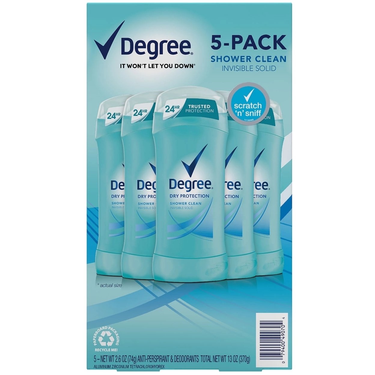 Degree Antiperspirant Deodorant, Shower Clean, 2.6 Ounce (Pack Of 5)