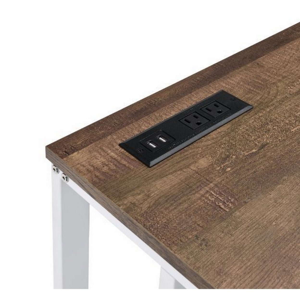 Writing Desk With Wooden Top And Built In USB Port, Brown And White- Saltoro Sherpi