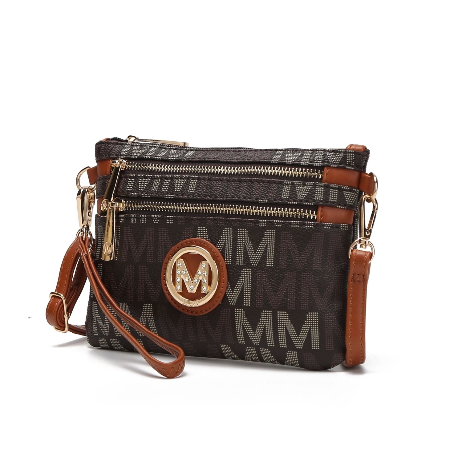 MKF Collection Helen Milan M Signature Crossbody Handbag Wristlet By Mia K. - Brown