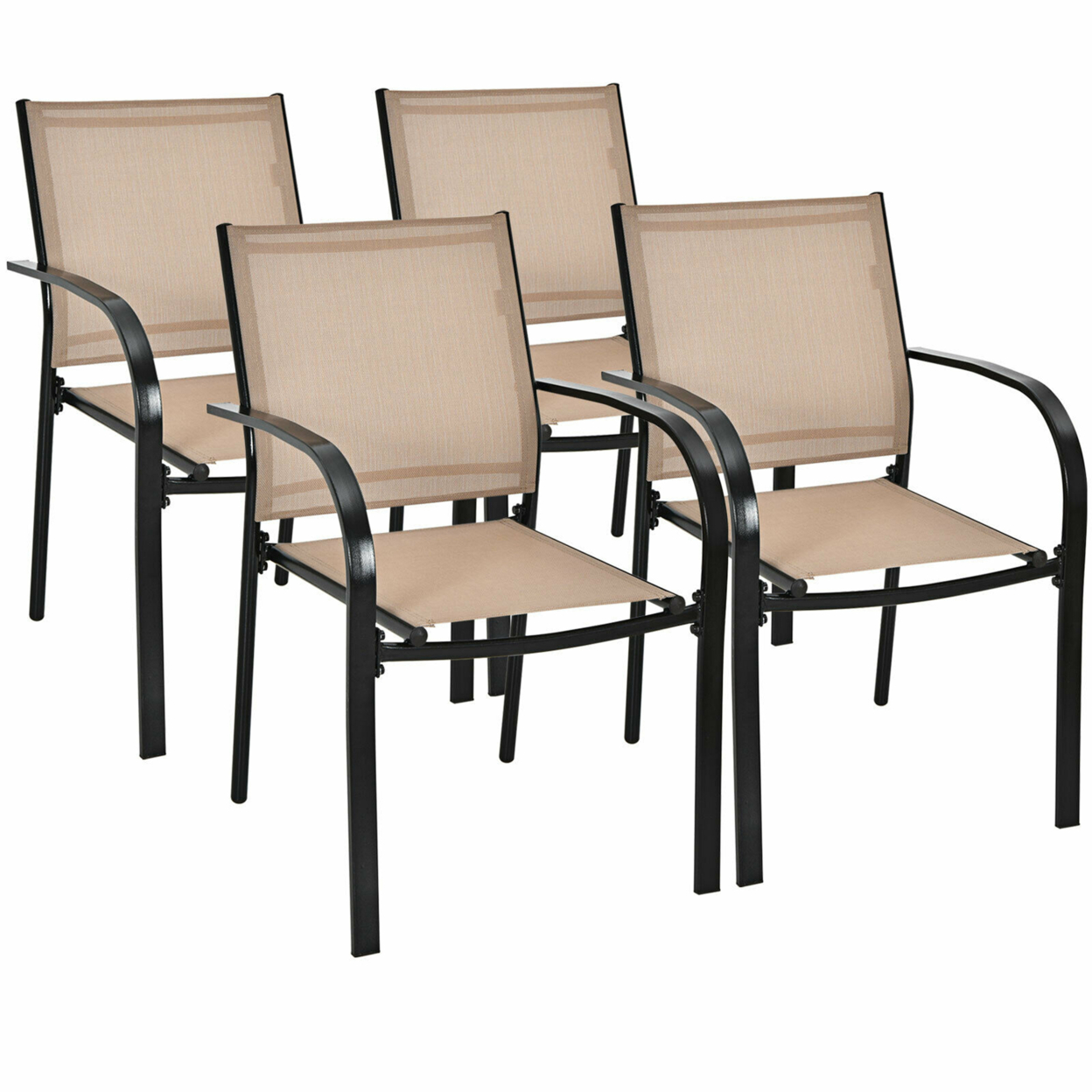 4PCS Stackable Patio Dining Chair W/ Steel Frame & Quick-drying Fabric