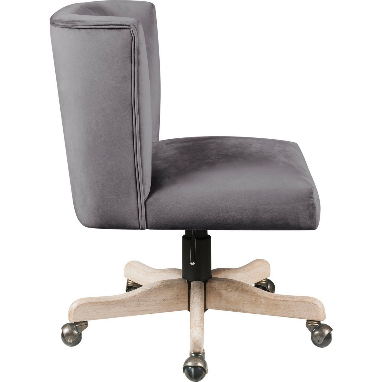 Swivel Office Chair With Fabric Upholstery And Wooden Star Base, Gray- Saltoro Sherpi
