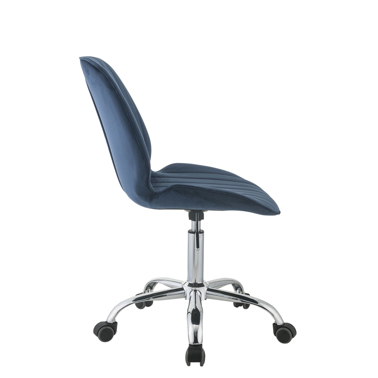 Adjustable Office Chair With Channel Stitching, Blue And Chrome- Saltoro Sherpi