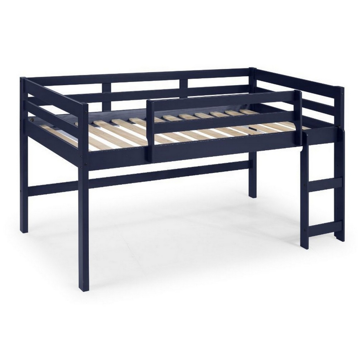 Twin Loft Bed With Wooden Frame And Reversible Ladder, Blue- Saltoro Sherpi