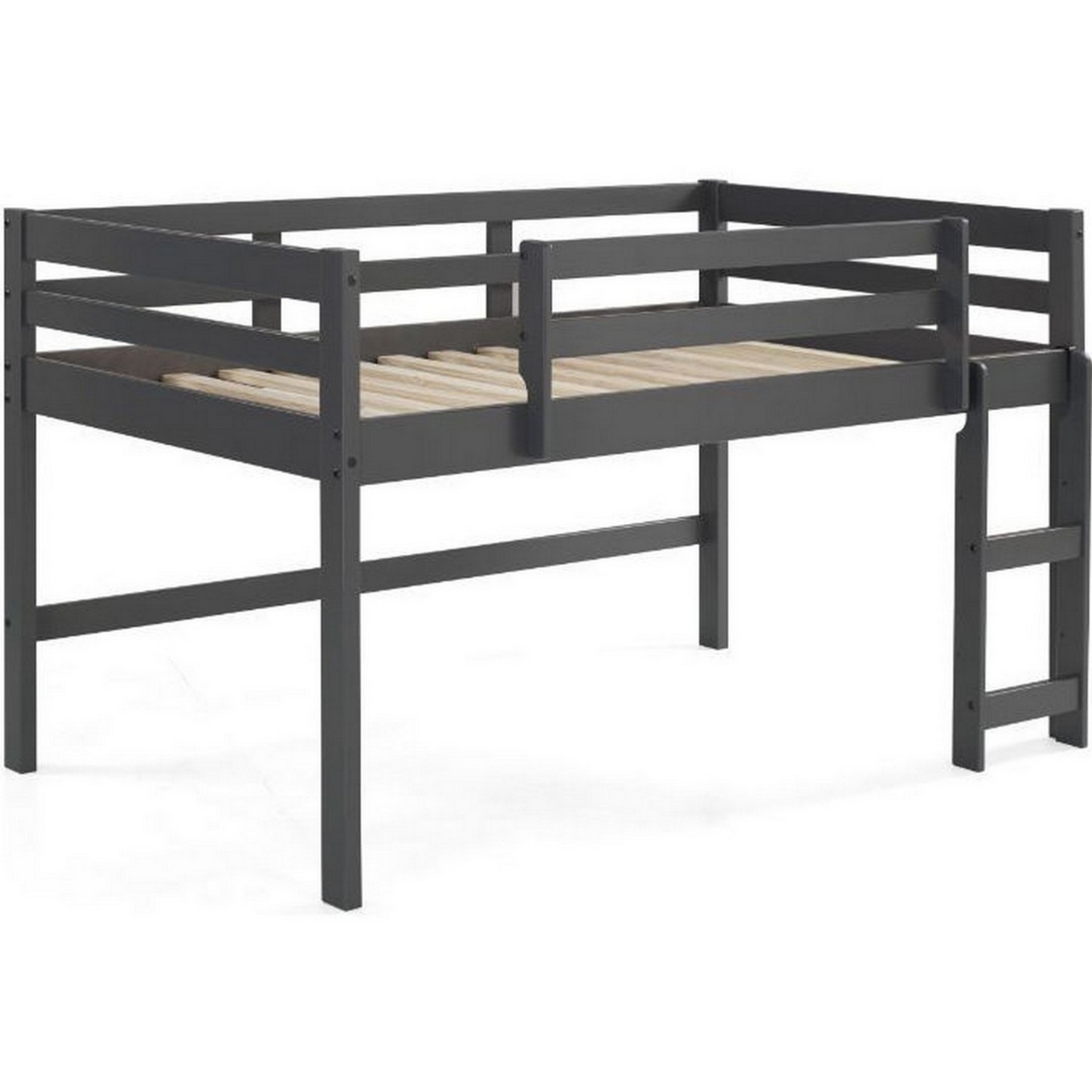 Twin Loft Bed With Wooden Frame And Reversible Ladder, Gray- Saltoro Sherpi