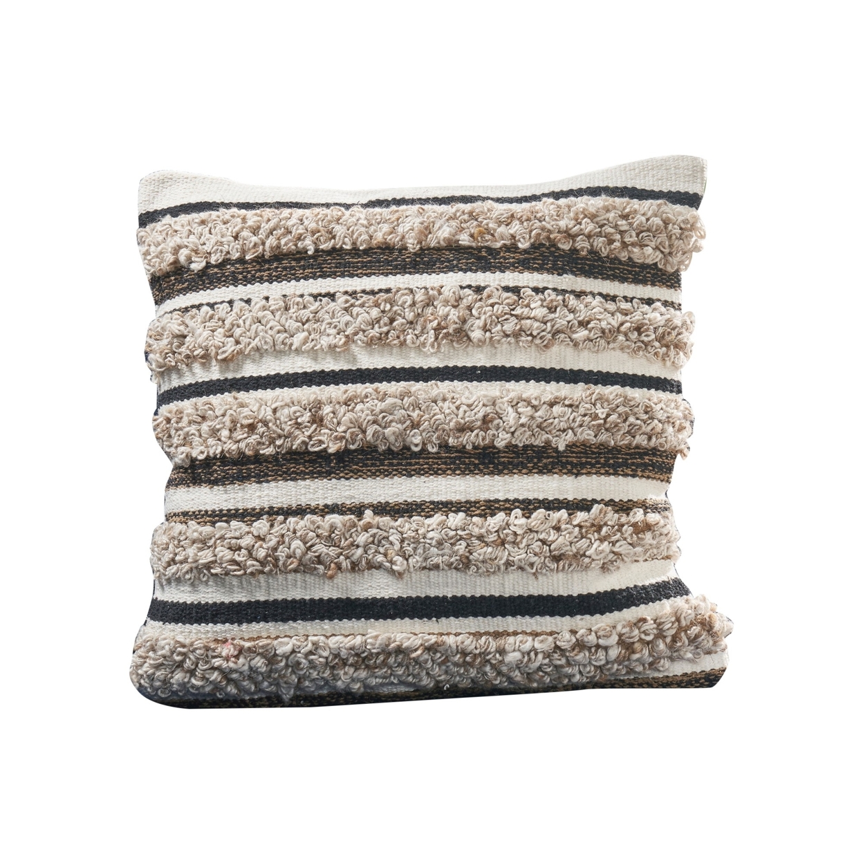 Veria Pillow Cover With Stripes And Shaggy Texture The Urban Port, Multicolor- Saltoro Sherpi