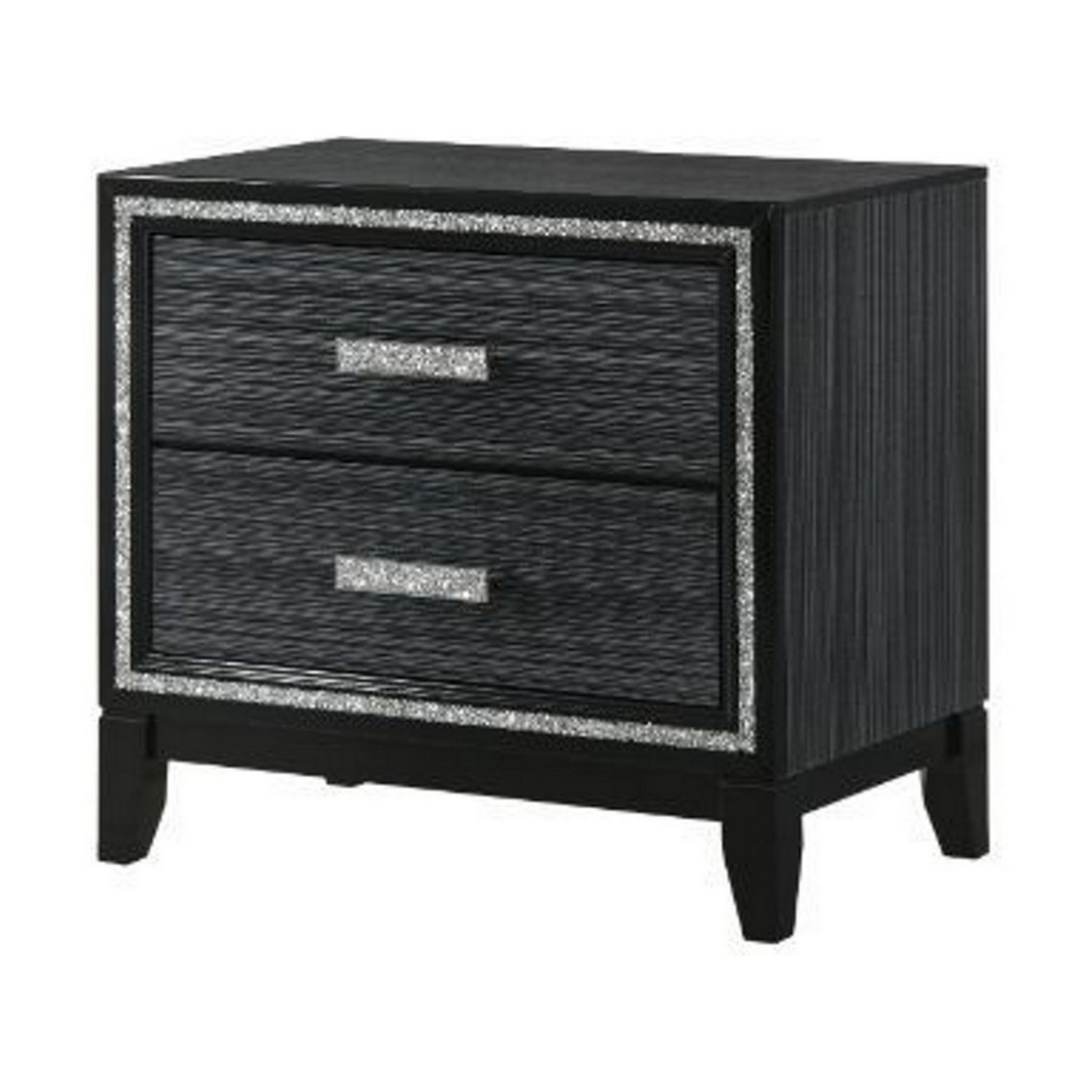 Nightstand With 2 Drawers And Shimmery Details, Black- Saltoro Sherpi
