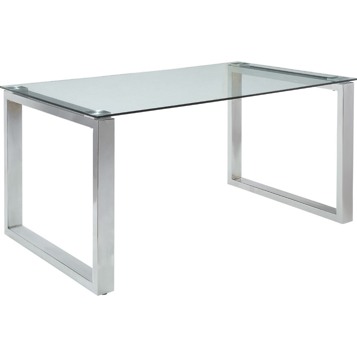 Clear Glass Top Dining Table With Metal Sled Base And Chrome Finish- Saltoro Sherpi