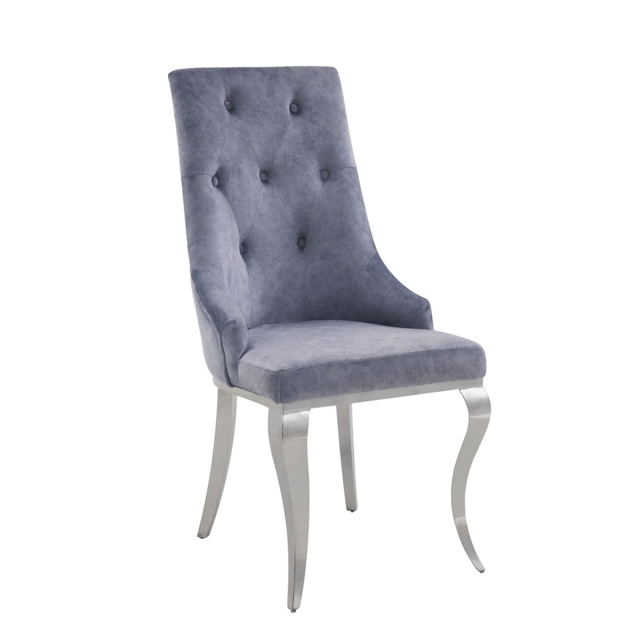 Side Chair With Button Tufting And Metal Legs, Set Of 2, Gray And Silver- Saltoro Sherpi