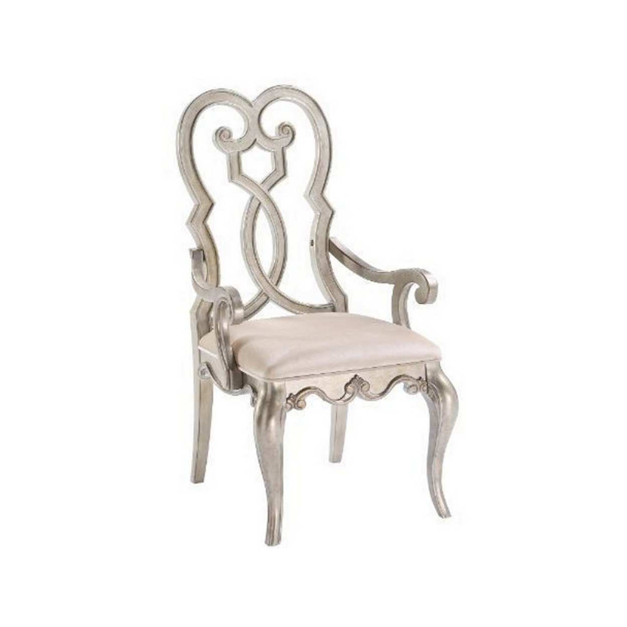 Arm Chair With Open Scrolled Design Back, Set Of 2, Champagne Gold- Saltoro Sherpi