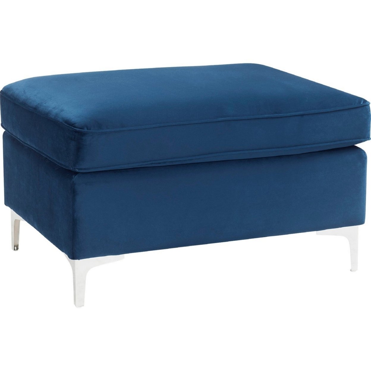 Ottoman With Removable Cushion Seat And Sleek Legs, Blue- Saltoro Sherpi