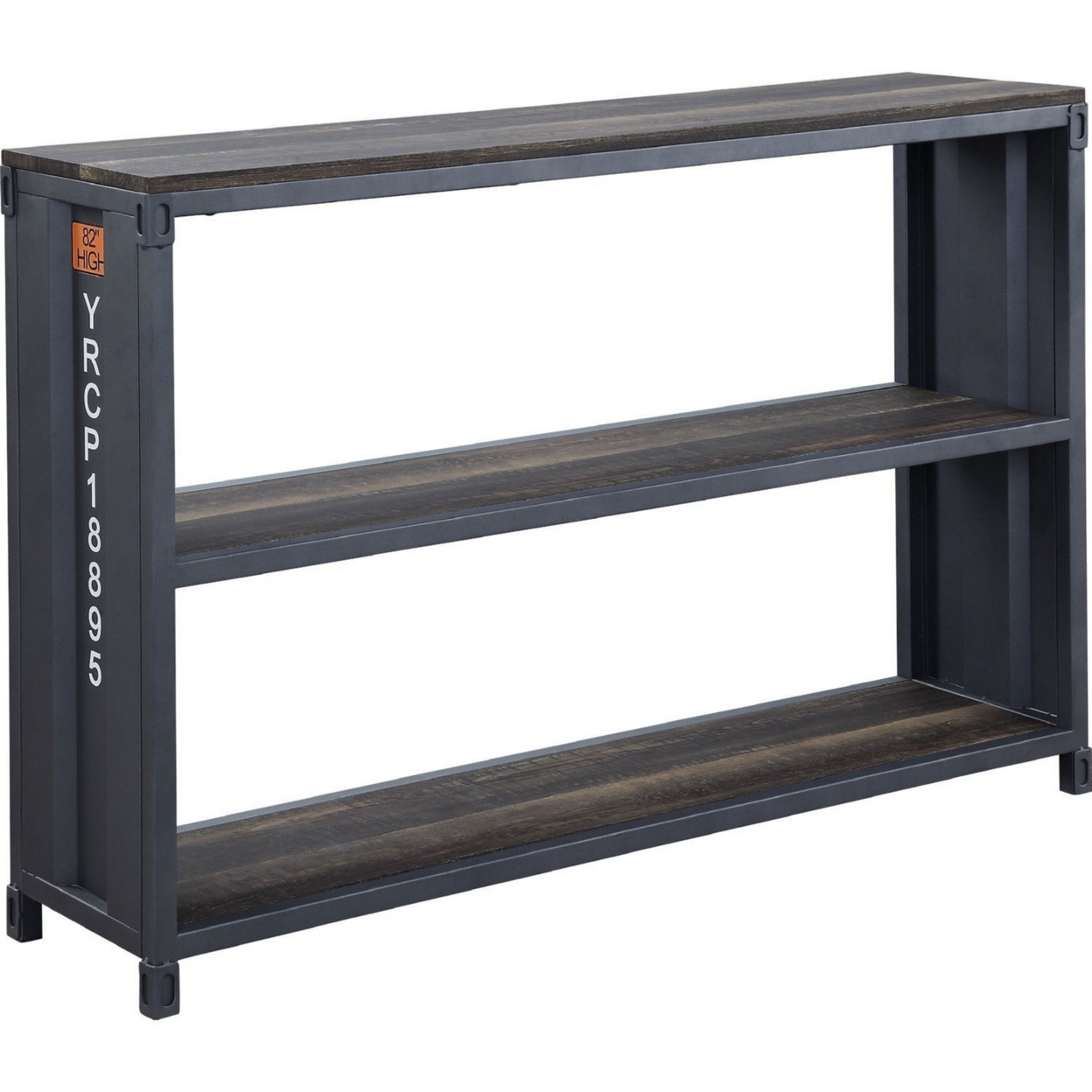 MDF 3 Tier Bookshelf With Metal Container Style, Gray And Brown- Saltoro Sherpi