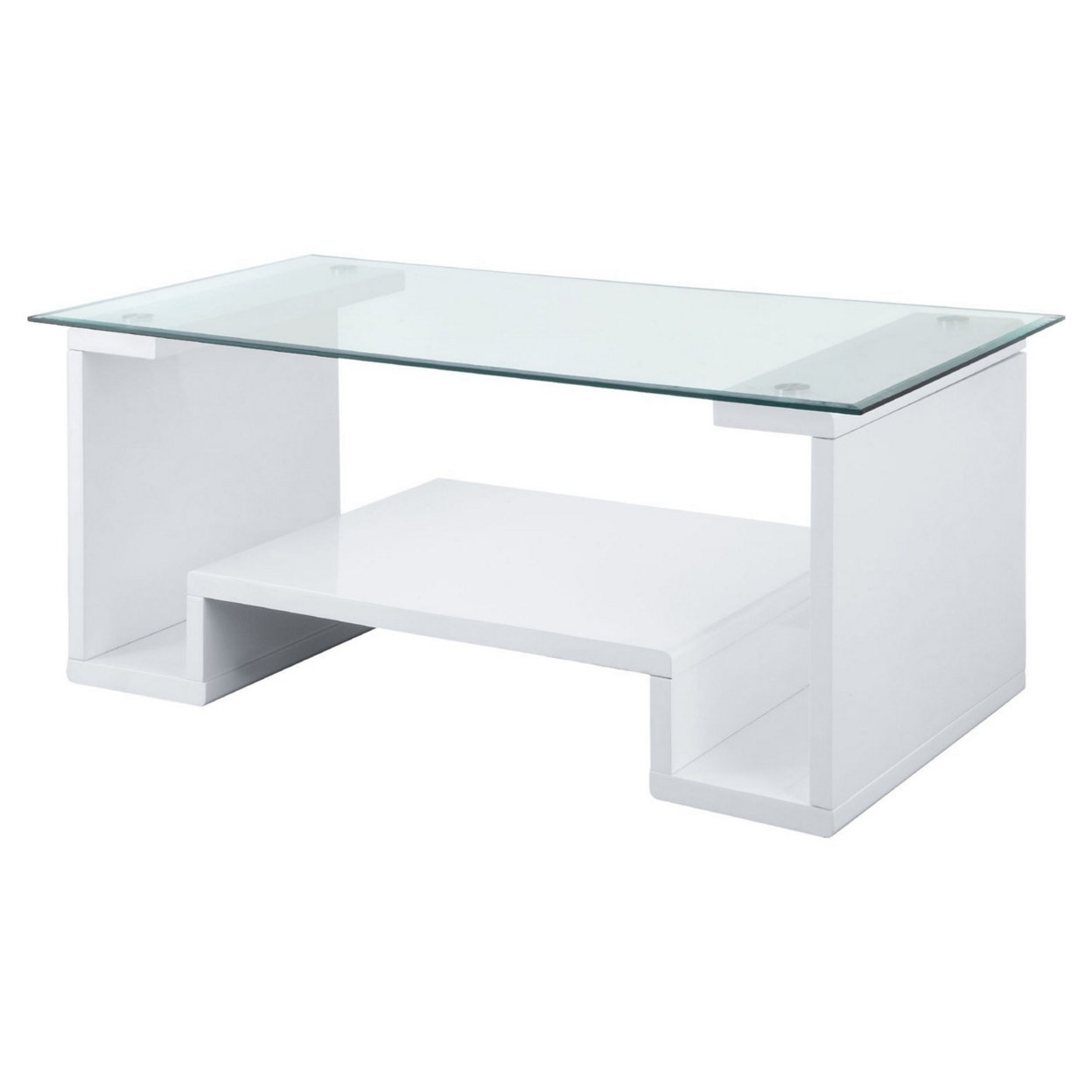 Coffee Table With High Gloss And Open Geometric Base, White- Saltoro Sherpi