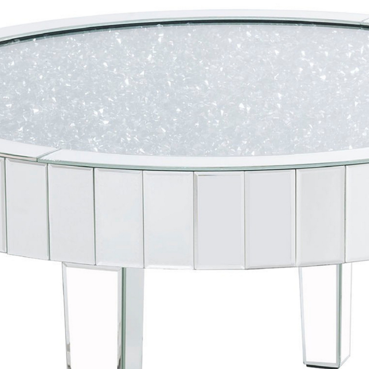 Coffee Table With Mirror Trim And Faux Diamond Inlays, Silver- Saltoro Sherpi