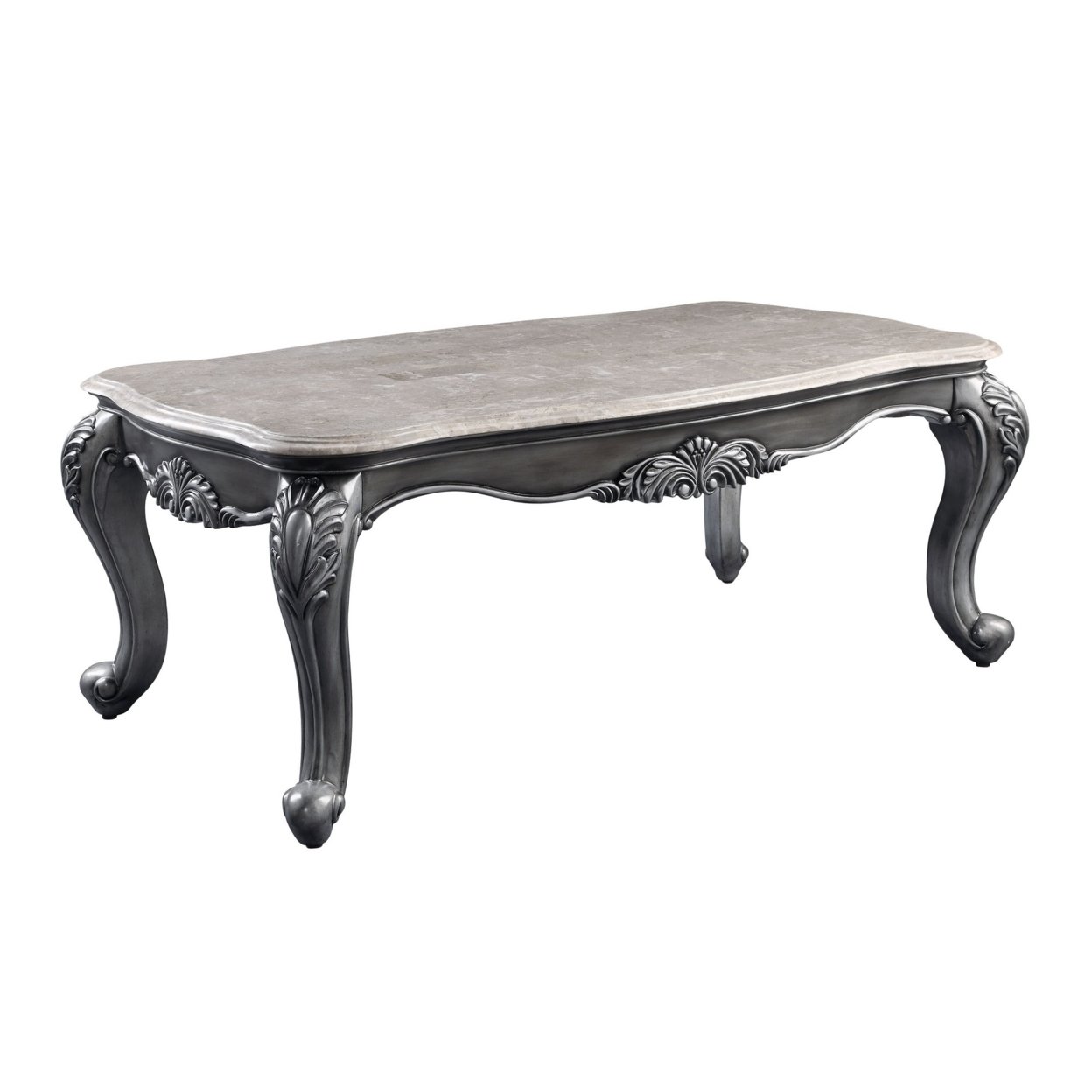 Coffee Table With Marble Top And Queen Anne Legs, Gray- Saltoro Sherpi
